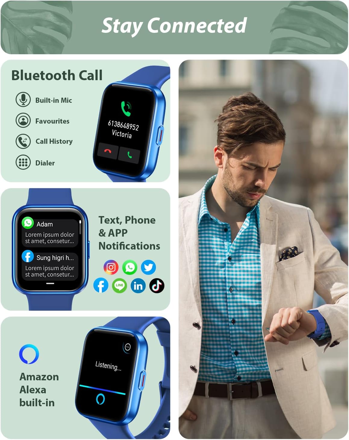 Smart Watch for Men Women (Answer/Make Call), Alexa Built-in, 1.8" Touch Screen Fitness Watch with SpO2 Sleep Monitor, 100 Sport, IP68 Waterproof Step Counter Smartwatch for iOS Android