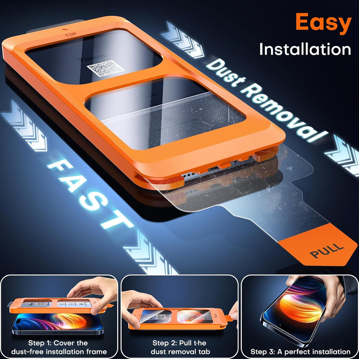 TOCOL 2 Pack for iPhone 15 Pro Screen Protector 6.1 Inch, Easy Installation Full Coverage No Bubbles No Dust Military Grade Shatterproof, 9H Hardness Tempered Glass Screen Protector, Case Friendly