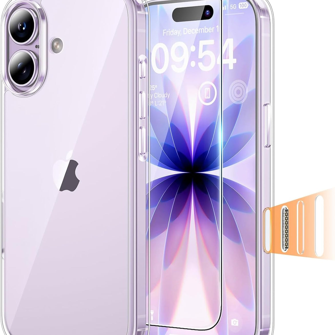 TAURI for iPhone 17 Pro Case with 1-Pack Screen Protector, Camera Lens Full Protection, Military-Grade Protection, Shockproof Transparent Back Bumper Phone Cover - Clear