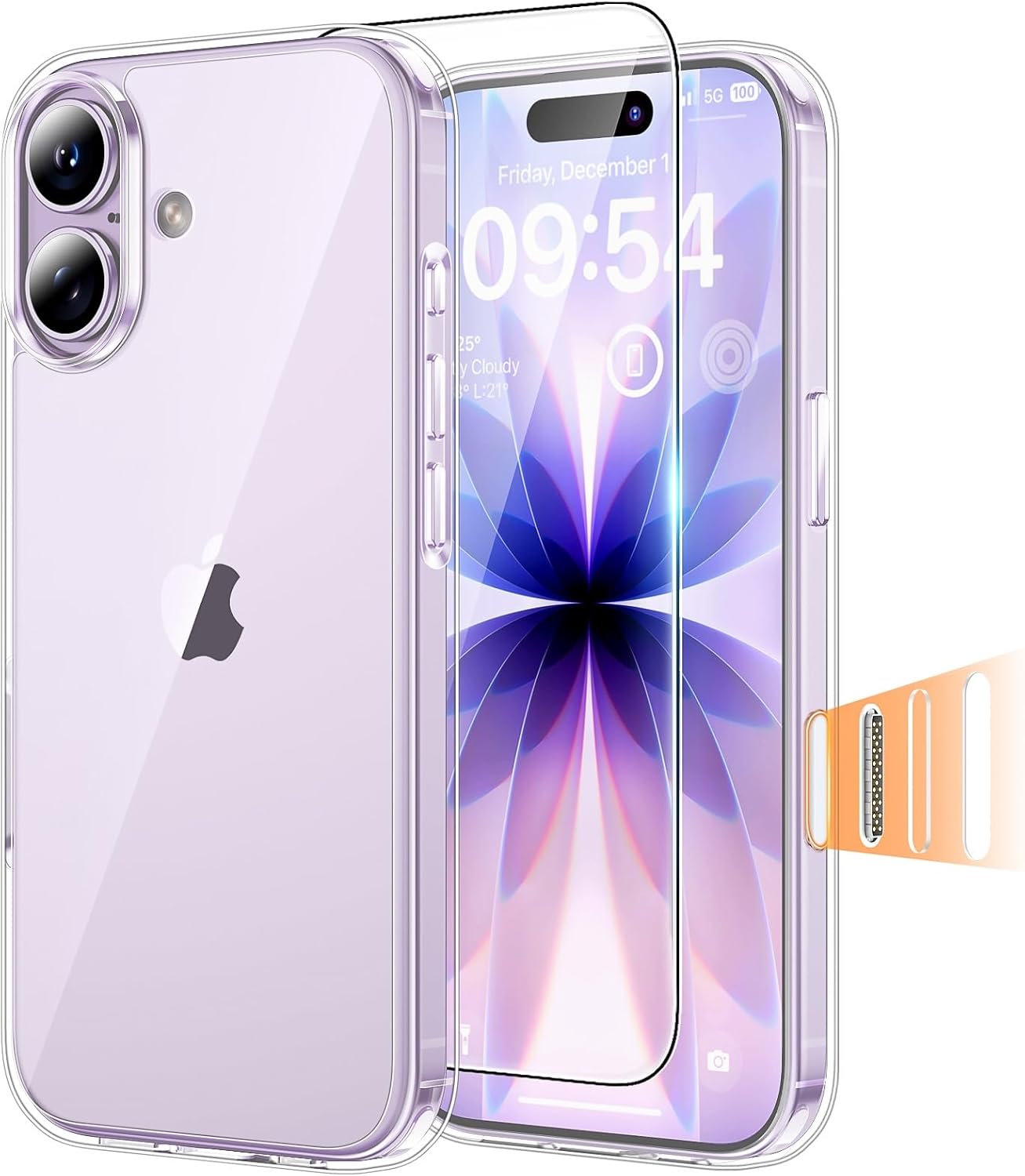 TAURI for iPhone 17 Pro Case with 1-Pack Screen Protector, Camera Lens Full Protection, Military-Grade Protection, Shockproof Transparent Back Bumper Phone Cover - Clear