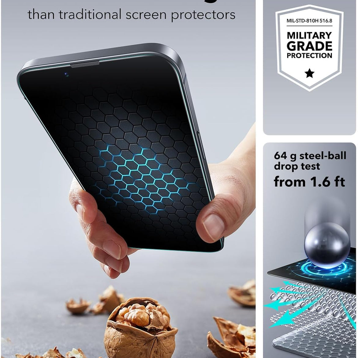 ESR 3 Pack for iPhone 17 Pro Max Screen Protectors Tempered Glass, High Clarity, 9H Hardness Scratch Resistant, Full Coverage, Military-Grade, Shatterproof, Screen Guard with Ultra Fit Tray
