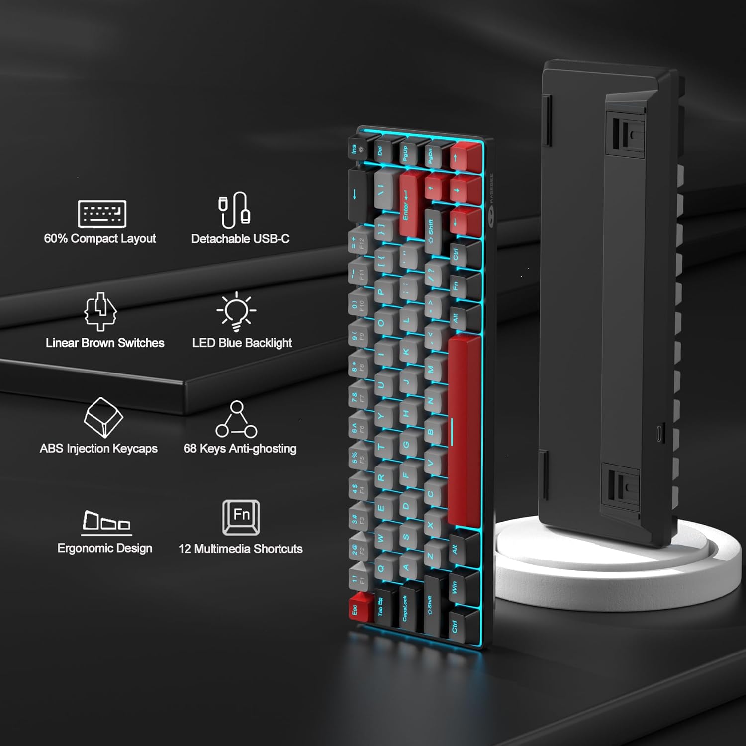 MageGee Portable 60% Mechanical Gaming Keyboard (Grey/Blue Switch)