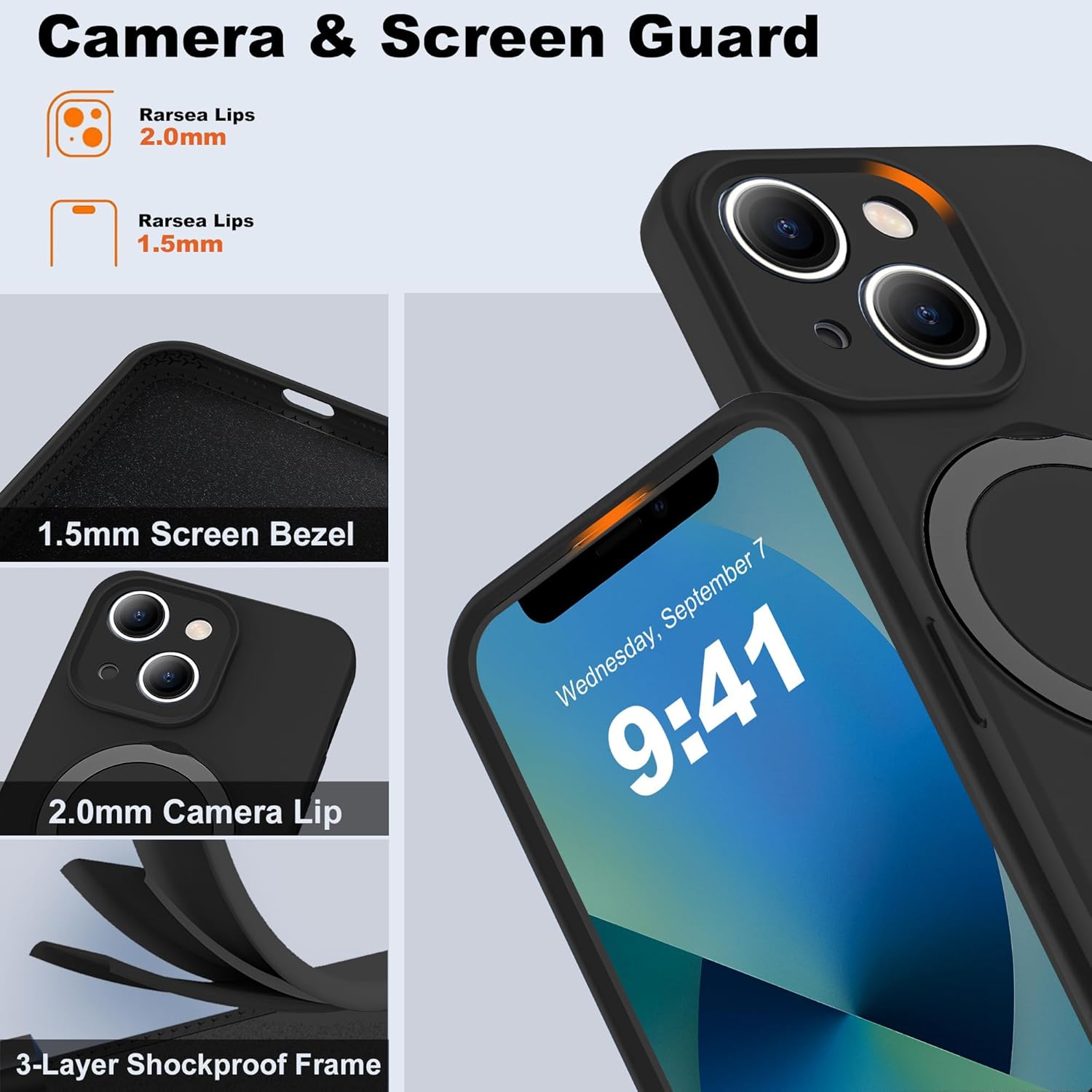Eligo for iPhone 14 Pro Case, Compatible with MagSafe, with Magnetic Invisible Stand,【Shockproof Military-Grade Protection】Soft Silicone Phone Cover with Kickstand for Apple 14 Pro (Black)