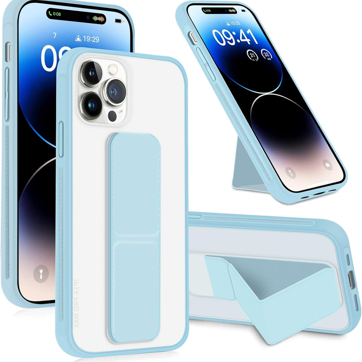 INFOSUN for iPhone 14 Pro Case Stand Cover Matte Cases with Frosted Back Hand Grip Kickstand Cover Holder Shockproof Translucent Design for iPhone 14 Pro (6.1 Inch) (2022) (Black)