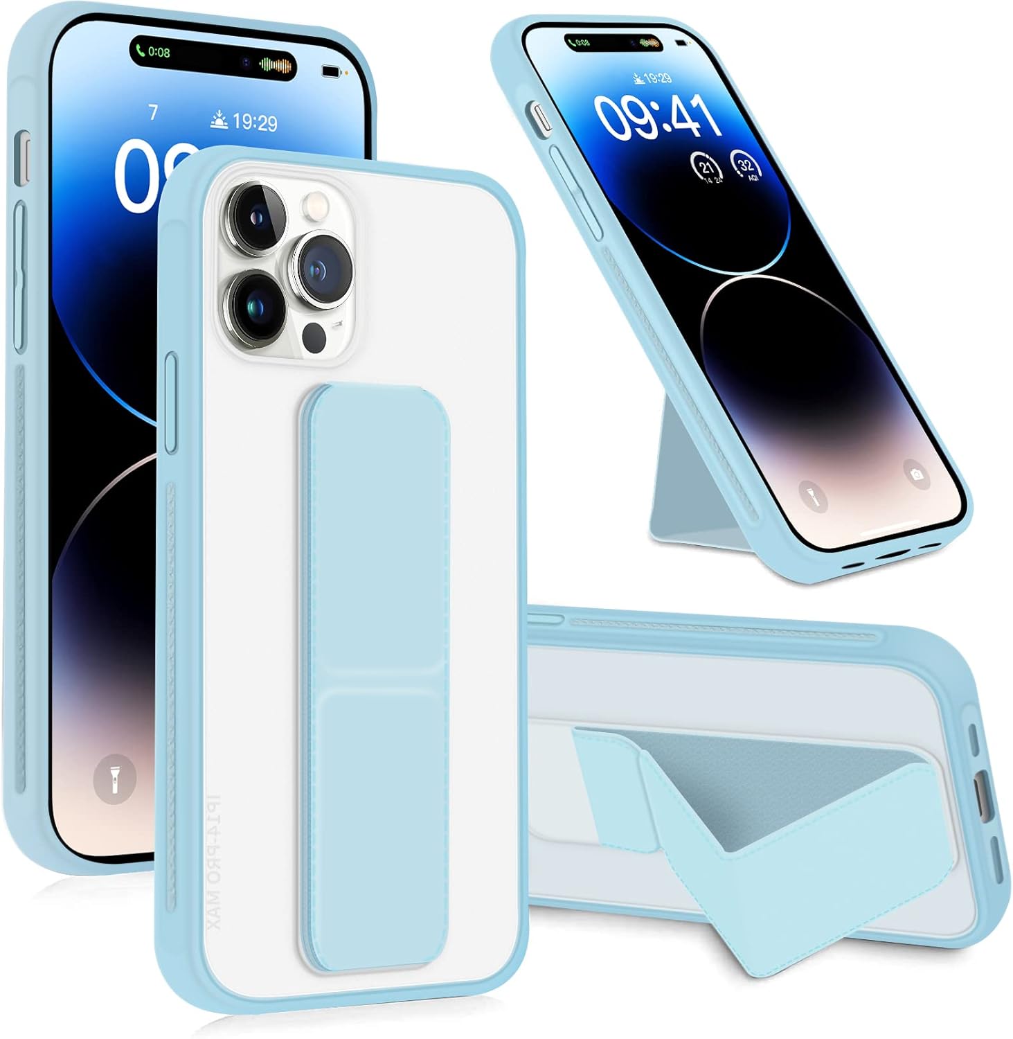 INFOSUN for iPhone 14 Pro Case Stand Cover Matte Cases with Frosted Back Hand Grip Kickstand Cover Holder Shockproof Translucent Design for iPhone 14 Pro (6.1 Inch) (2022) (Black)