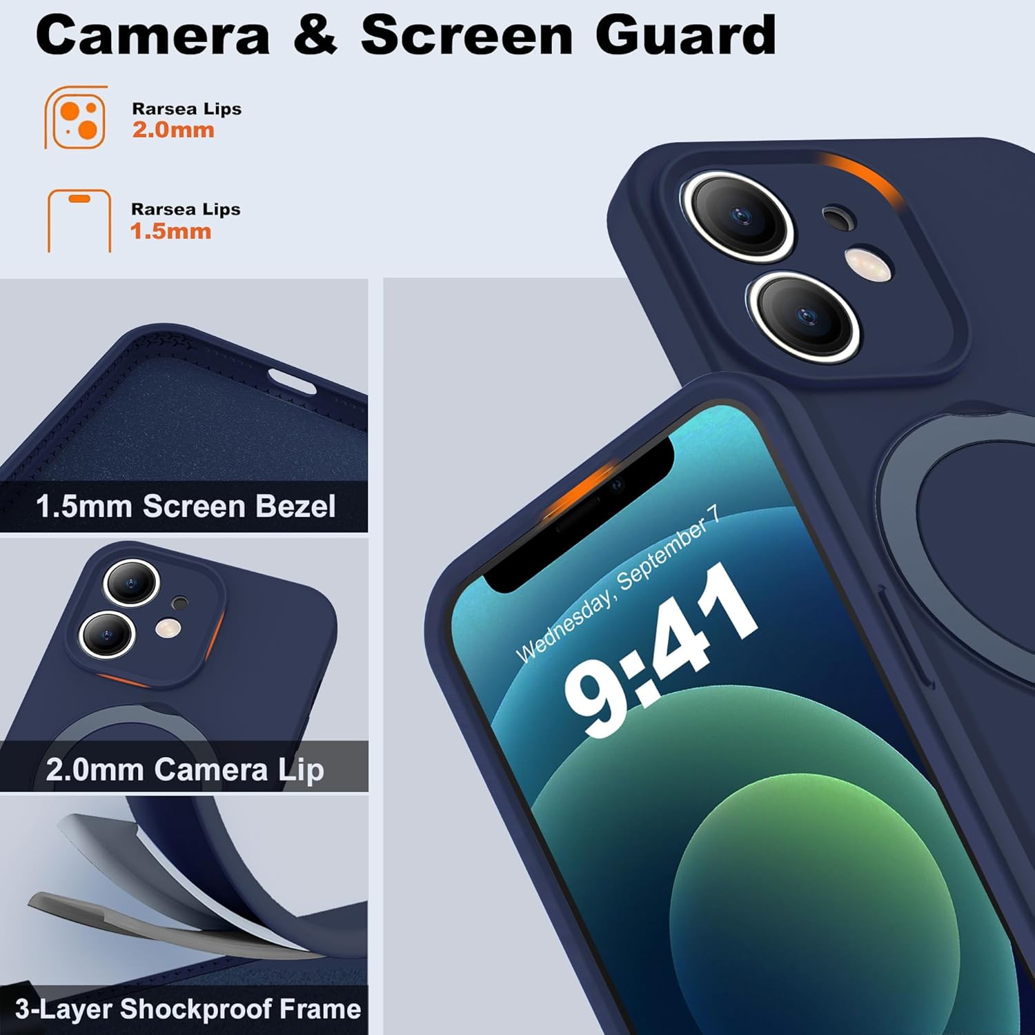 Eligo for iPhone 14 Pro Case, Compatible with MagSafe, with Magnetic Invisible Stand,【Shockproof Military-Grade Protection】Soft Silicone Phone Cover with Kickstand for Apple 14 Pro (Black)