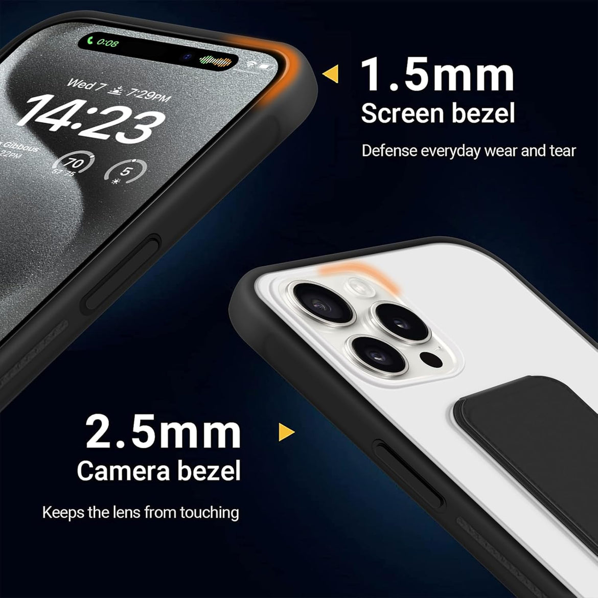 INFOSUN for iPhone 14 Pro Case Stand Cover Matte Cases with Frosted Back Hand Grip Kickstand Cover Holder Shockproof Translucent Design for iPhone 14 Pro (6.1 Inch) (2022) (Black)
