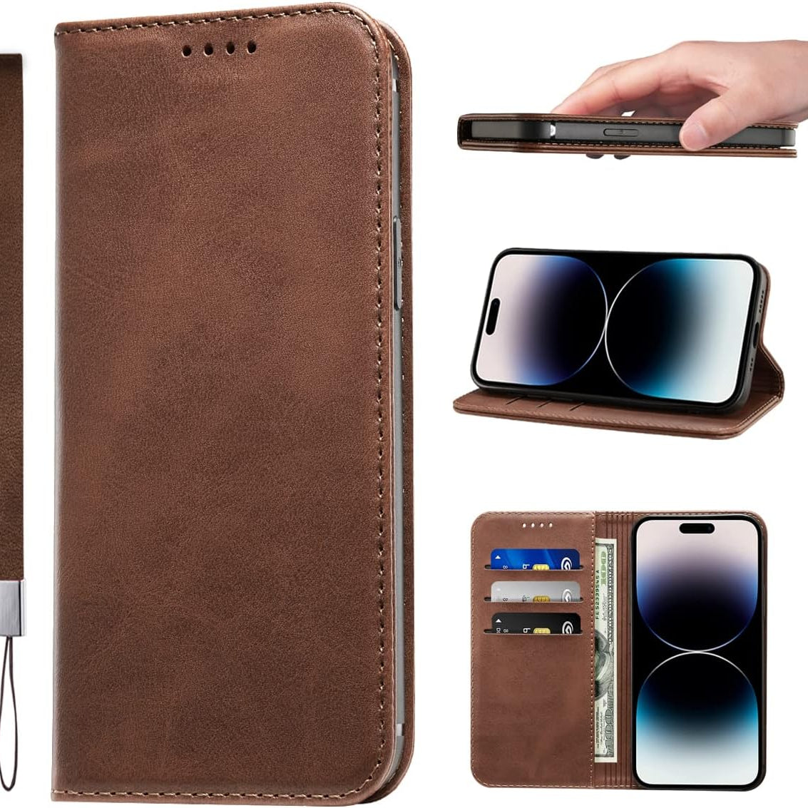 LANJLM Samsung Galaxy A53 5G Case PU Leather Wallet Case Card Holder Shockproof Flip Cover - Brown khaki