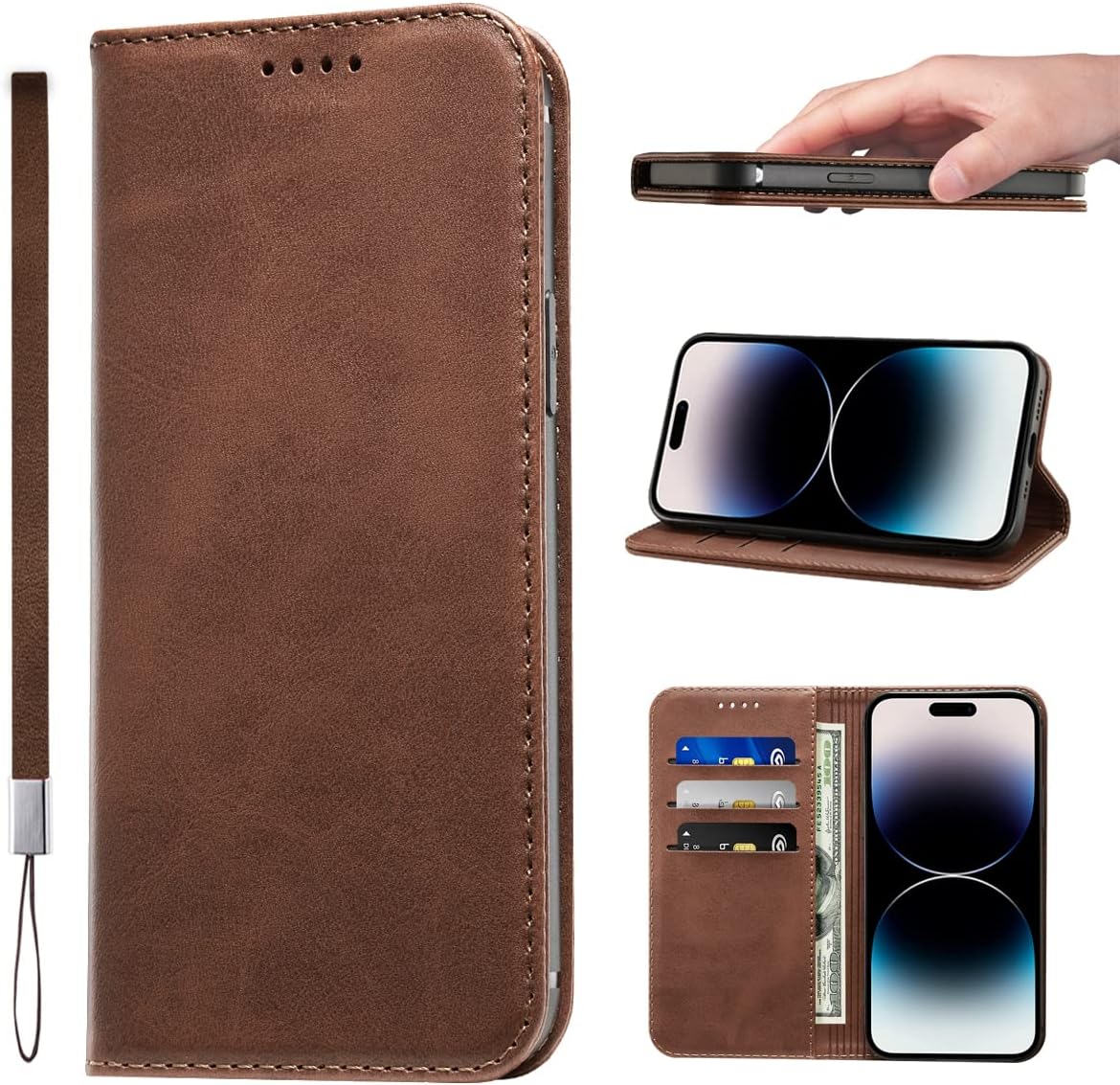 LANJLM Samsung Galaxy A53 5G Case PU Leather Wallet Case Card Holder Shockproof Flip Cover - Brown khaki
