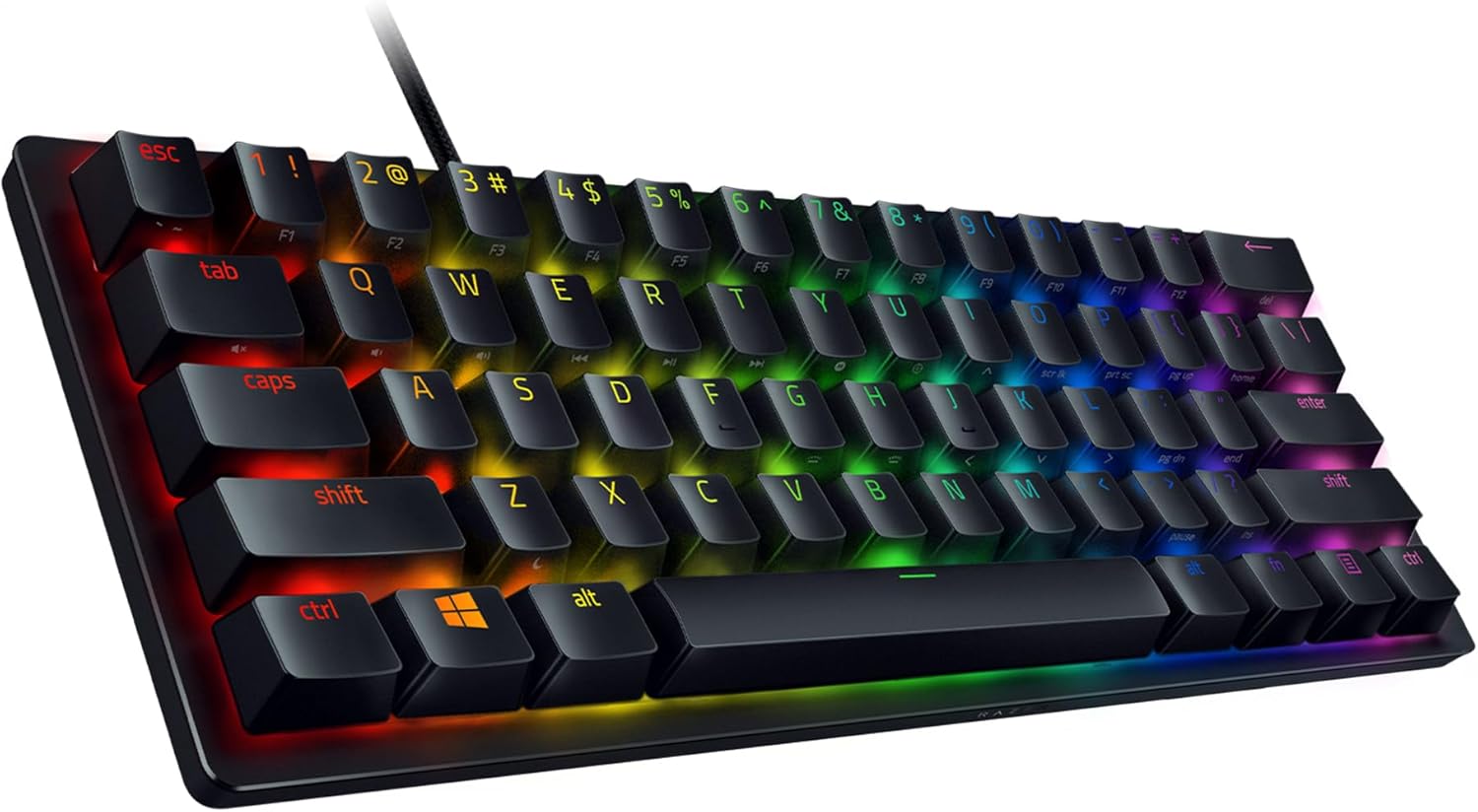 Razer Huntsman Mini 60% Compact Gaming Keyboard: Purple Switch, Clicky Optical-Mechanical Switches, Doubleshot PBT Keycaps, Detachable USB-C Cable, US Layout - Black
