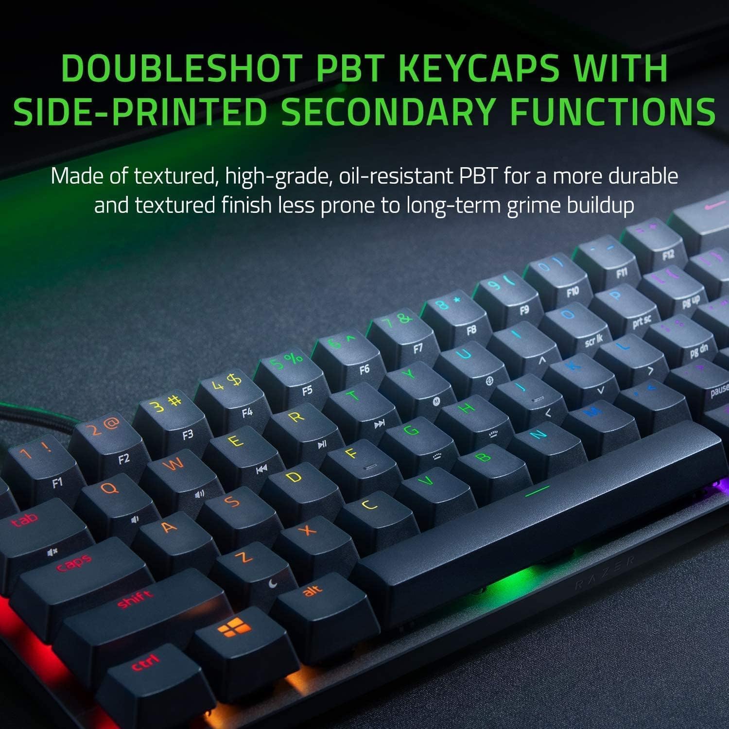 Razer Huntsman Mini 60% Compact Gaming Keyboard: Purple Switch, Clicky Optical-Mechanical Switches, Doubleshot PBT Keycaps, Detachable USB-C Cable, US Layout - Black