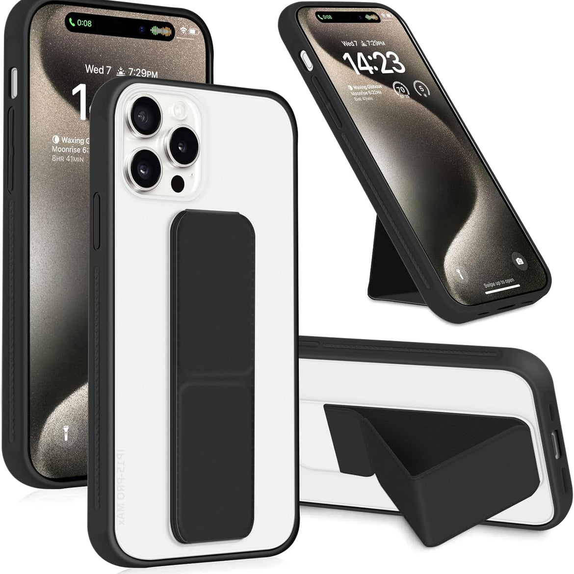 INFOSUN for iPhone 14 Pro Case Stand Cover Matte Cases with Frosted Back Hand Grip Kickstand Cover Holder Shockproof Translucent Design for iPhone 14 Pro (6.1 Inch) (2022) (Black)