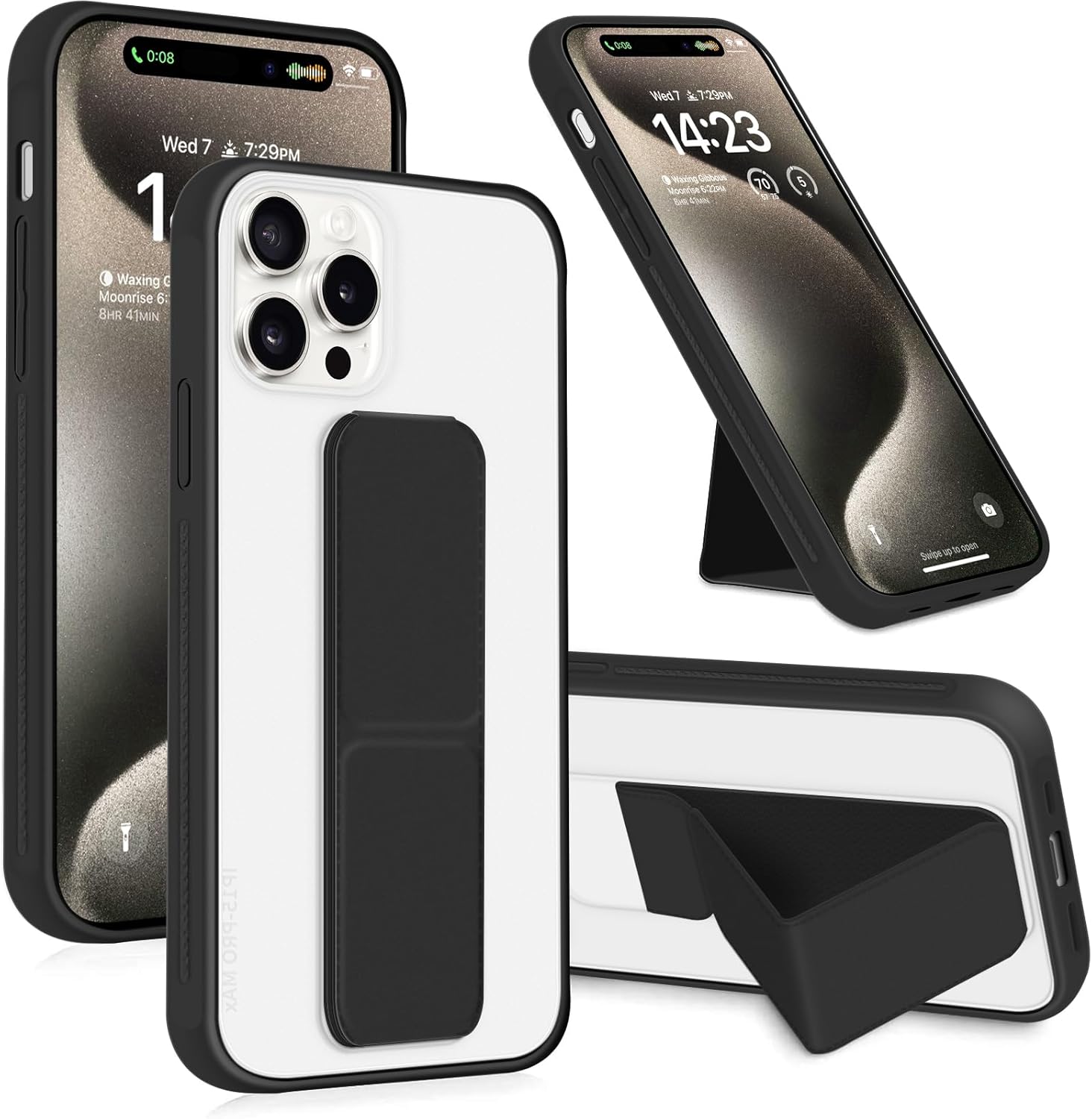 INFOSUN for iPhone 14 Pro Case Stand Cover Matte Cases with Frosted Back Hand Grip Kickstand Cover Holder Shockproof Translucent Design for iPhone 14 Pro (6.1 Inch) (2022) (Black)
