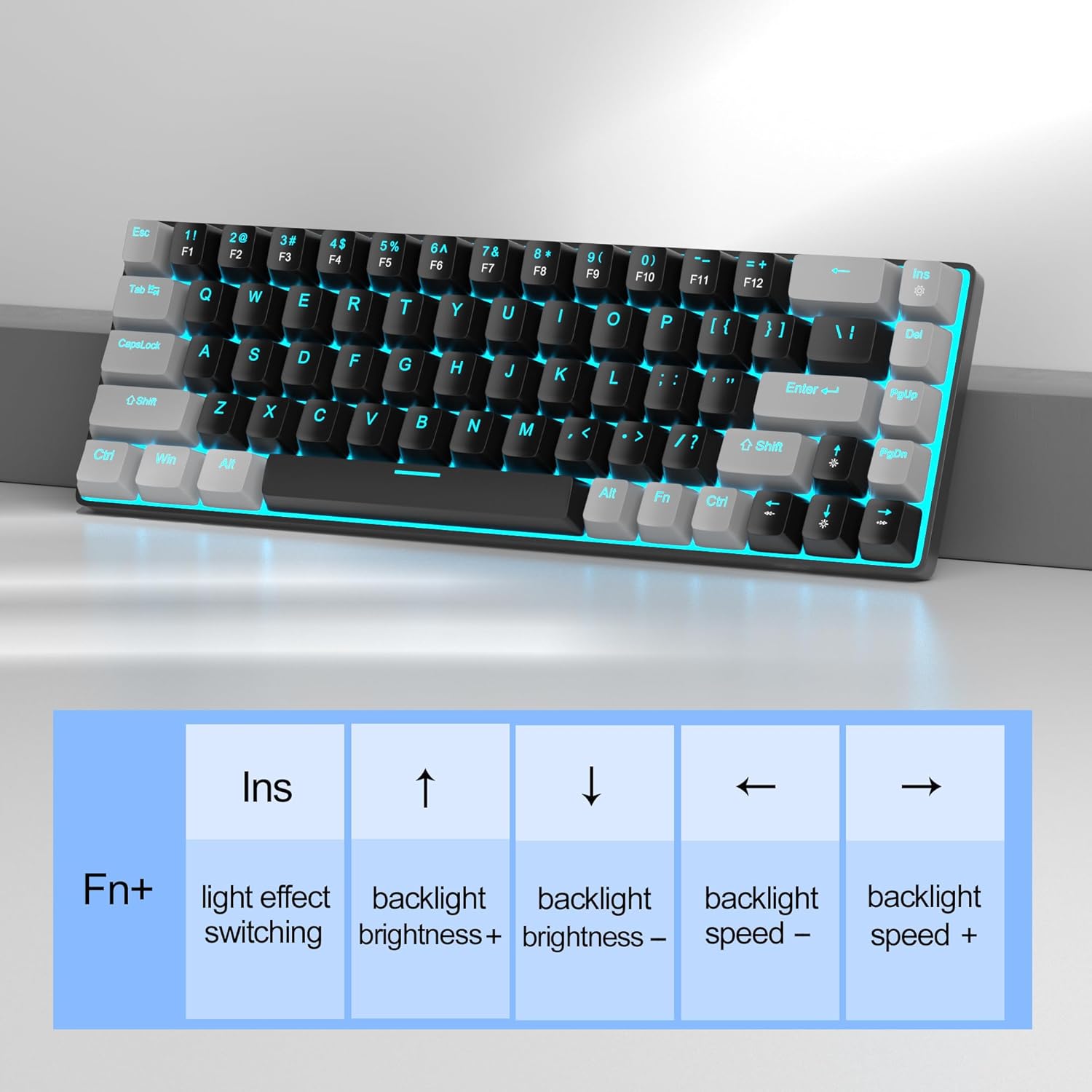 MageGee Portable 60% Mechanical Gaming Keyboard (Grey/Blue Switch)