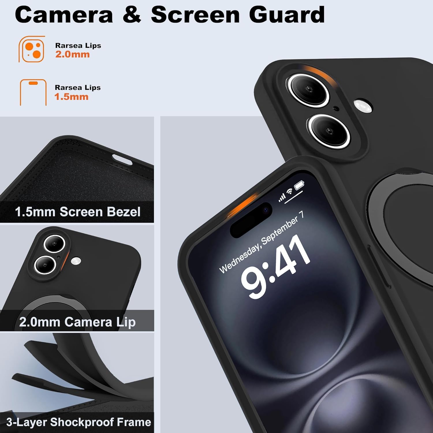 Eligo for iPhone 14 Pro Case, Compatible with MagSafe, with Magnetic Invisible Stand,【Shockproof Military-Grade Protection】Soft Silicone Phone Cover with Kickstand for Apple 14 Pro (Black)