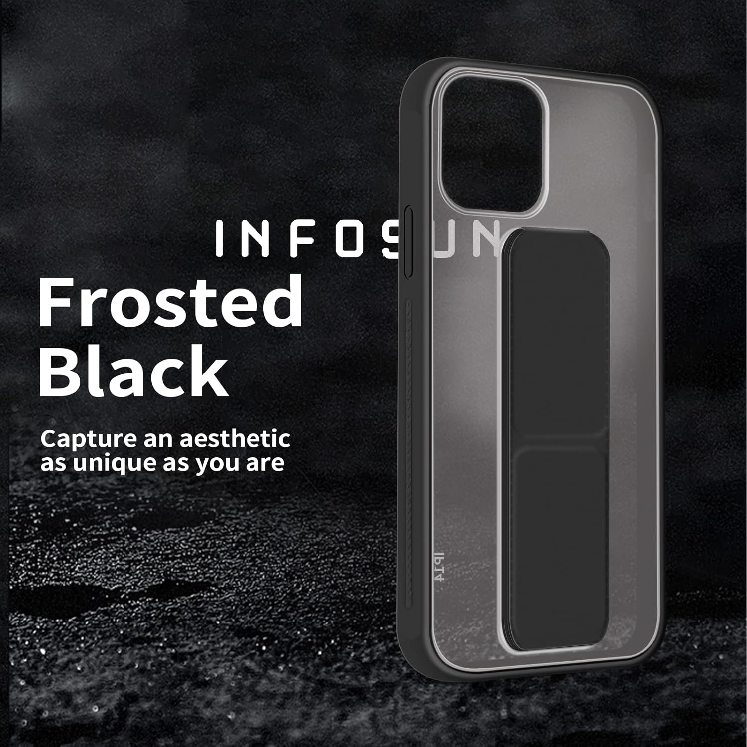 INFOSUN for iPhone 14 Pro Case Stand Cover Matte Cases with Frosted Back Hand Grip Kickstand Cover Holder Shockproof Translucent Design for iPhone 14 Pro (6.1 Inch) (2022) (Black)