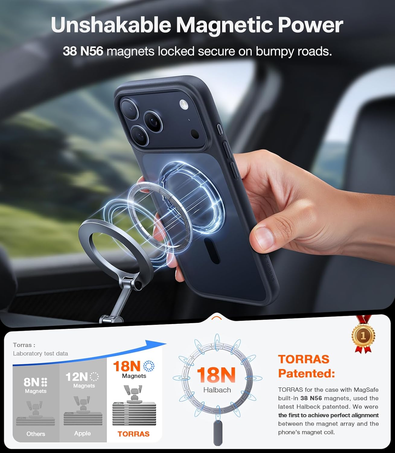 TORRAS Magnetic Shockproof for iPhone 17 Pro Case, Compatible with Magsafe, Military-Grade Drop Tested, Translucent Slim Protective for iPhone 17 Pro Case Anti-Fingerprint Anti-Scratch, Deep Blue