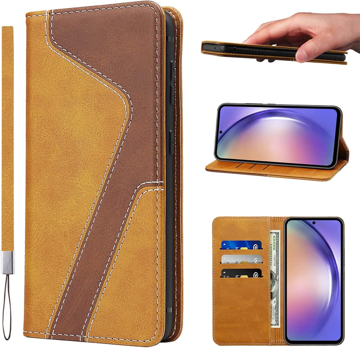 LANJLM Samsung Galaxy A53 5G Case PU Leather Wallet Case Card Holder Shockproof Flip Cover - Brown khaki