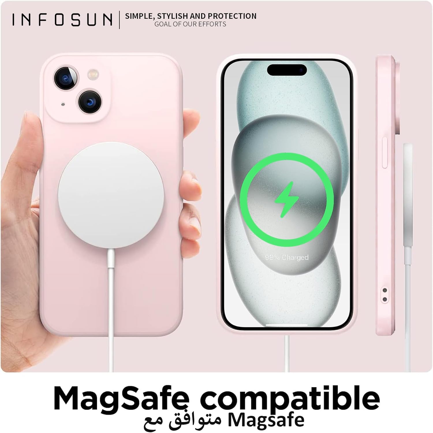 INFOSUN iPhone 15 Pro Case Silicone Protective Cover, Ultra Slim Soft Silicone Gel TPU Cover, Anti-Scratch Anti-Fingerprint Case Compatible with Apple iPhone 15 Pro(6.1Inch) (2023) (Black)