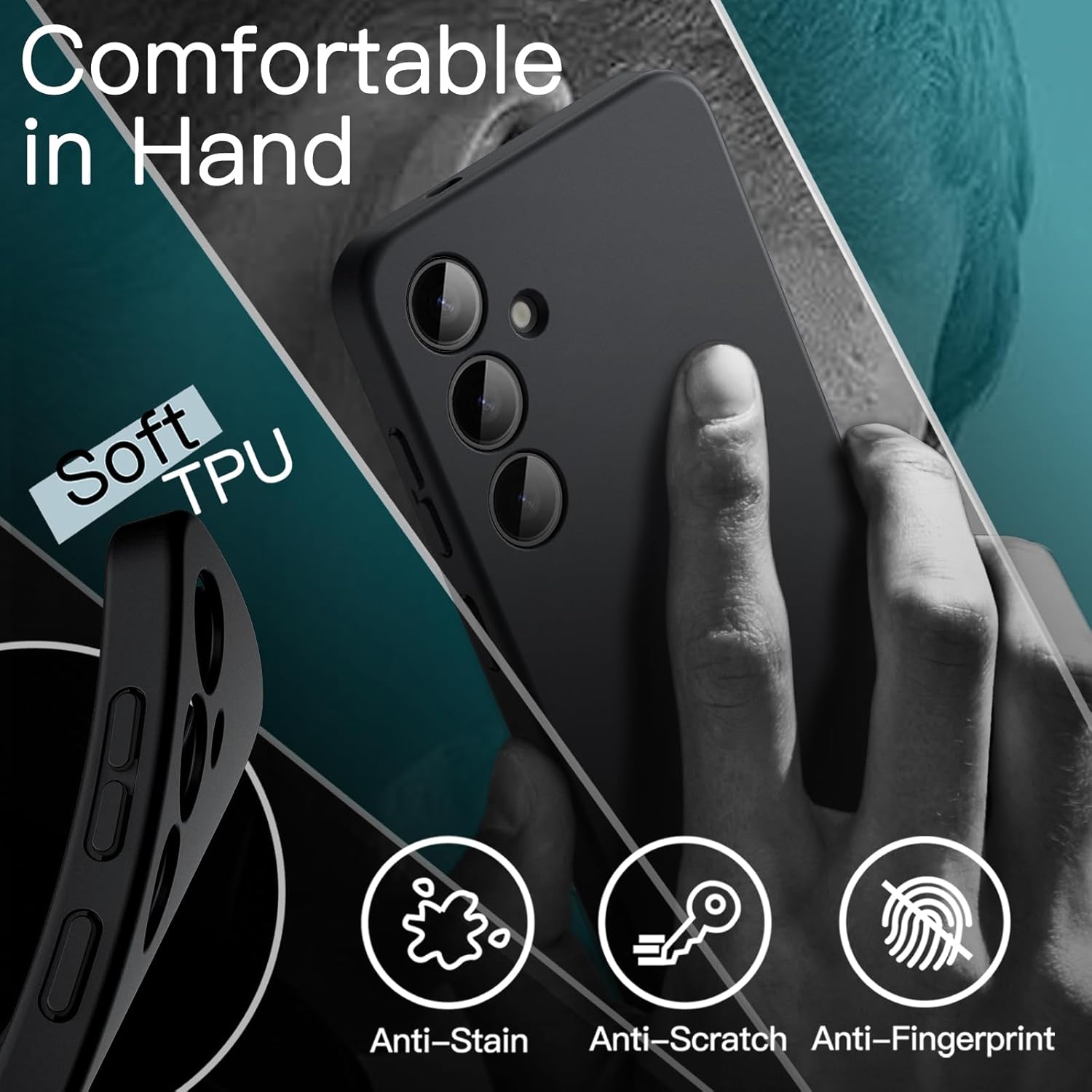 JETech Slim Fit Case for Samsung Galaxy S24 5G, Camera Lens Full Protection, Soft TPU Thin Protective Phone Cover with Matte Finish, Shockproof (Black)