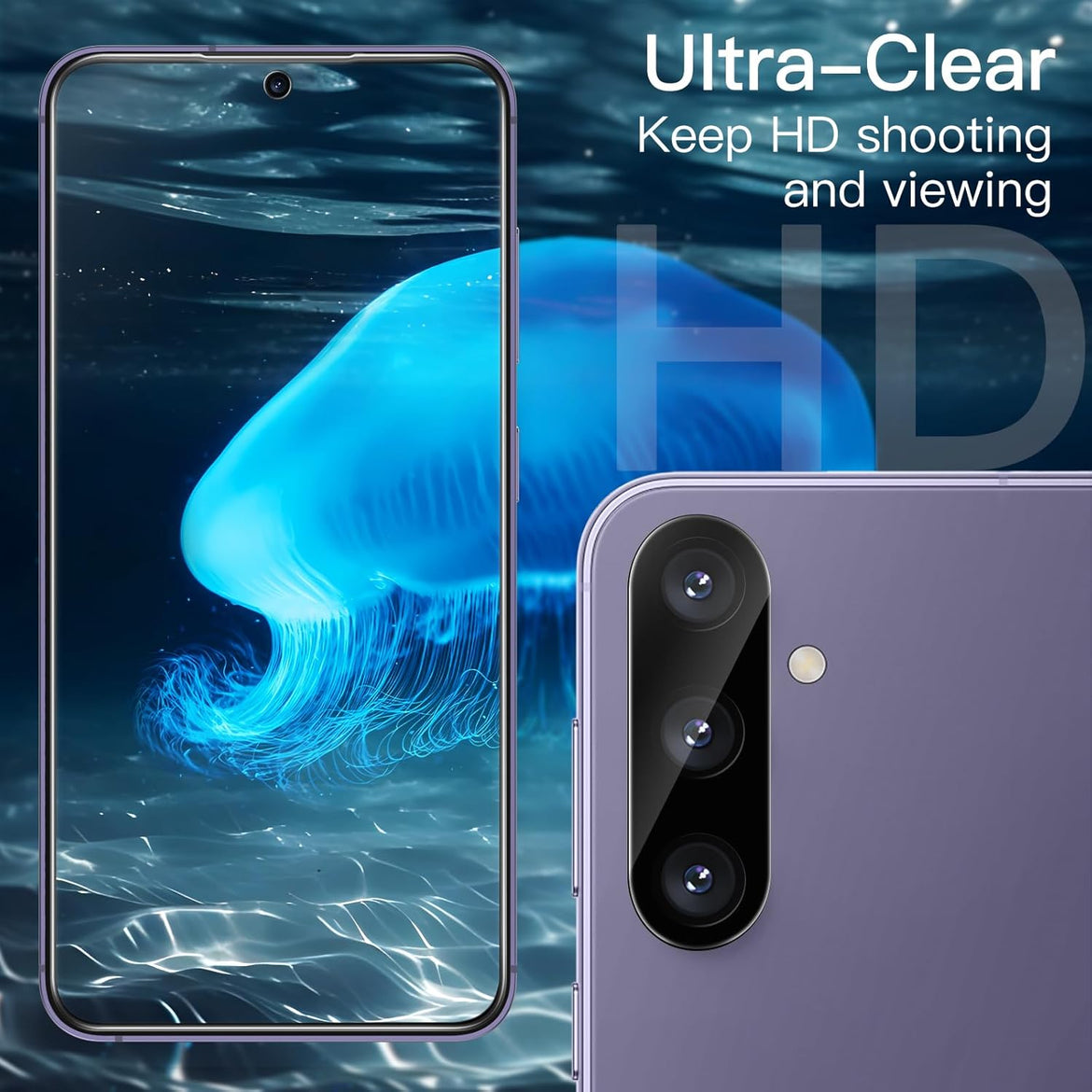 JETech 5 in 1 Matte Case for Samsung Galaxy S24 Ultra 5G with 2-Pack Screen Protector and Camera Lens Protector, Translucent Back Protective Phone Cover, Tempered Glass Film (Black)