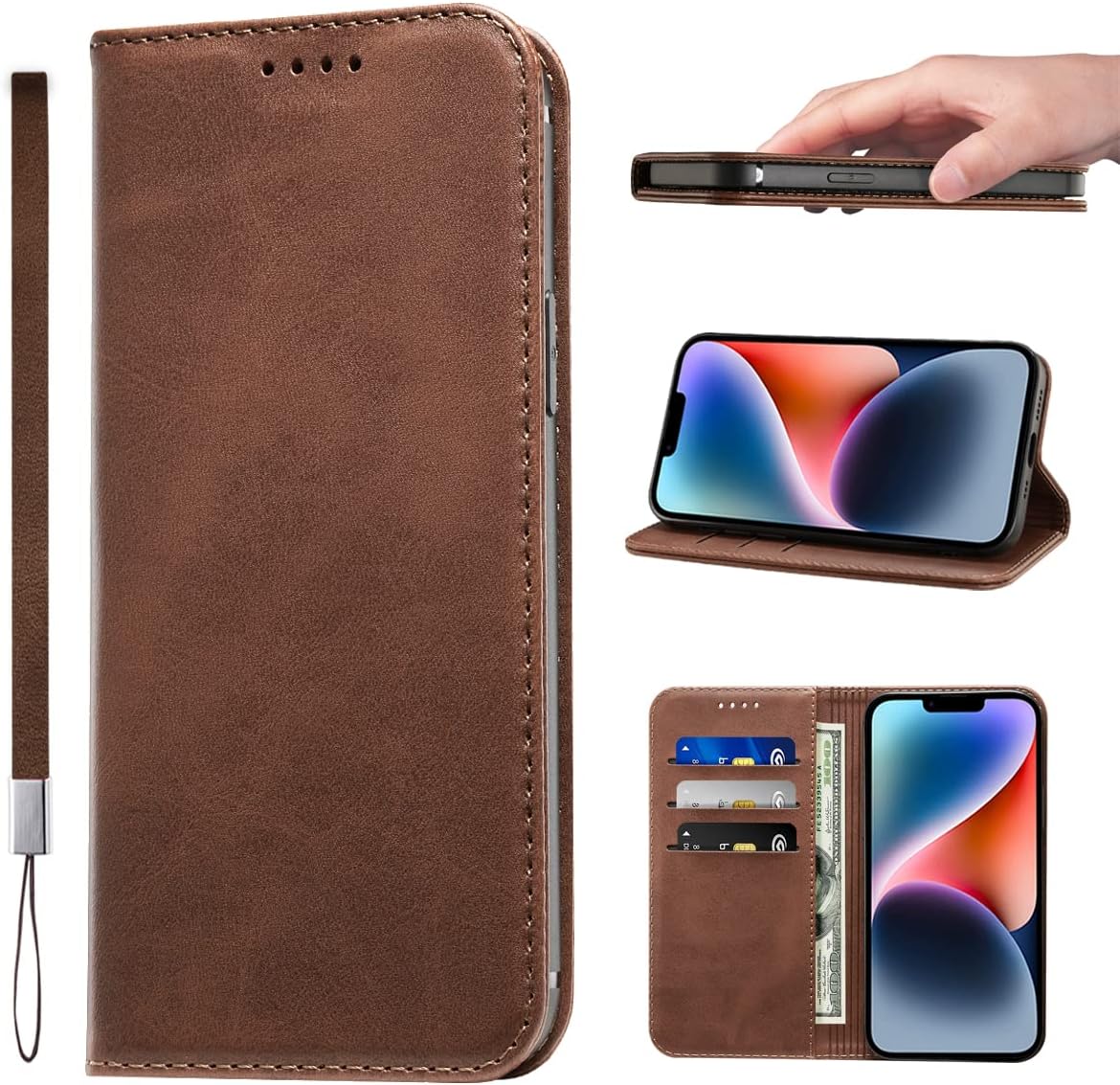 LANJLM Samsung Galaxy A53 5G Case PU Leather Wallet Case Card Holder Shockproof Flip Cover - Brown khaki