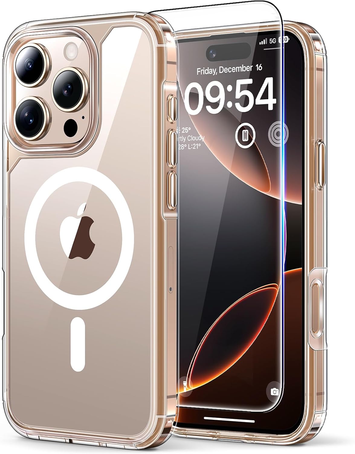 TAURI for iPhone 17 Pro Case with 1-Pack Screen Protector, Camera Lens Full Protection, Military-Grade Protection, Shockproof Transparent Back Bumper Phone Cover - Clear