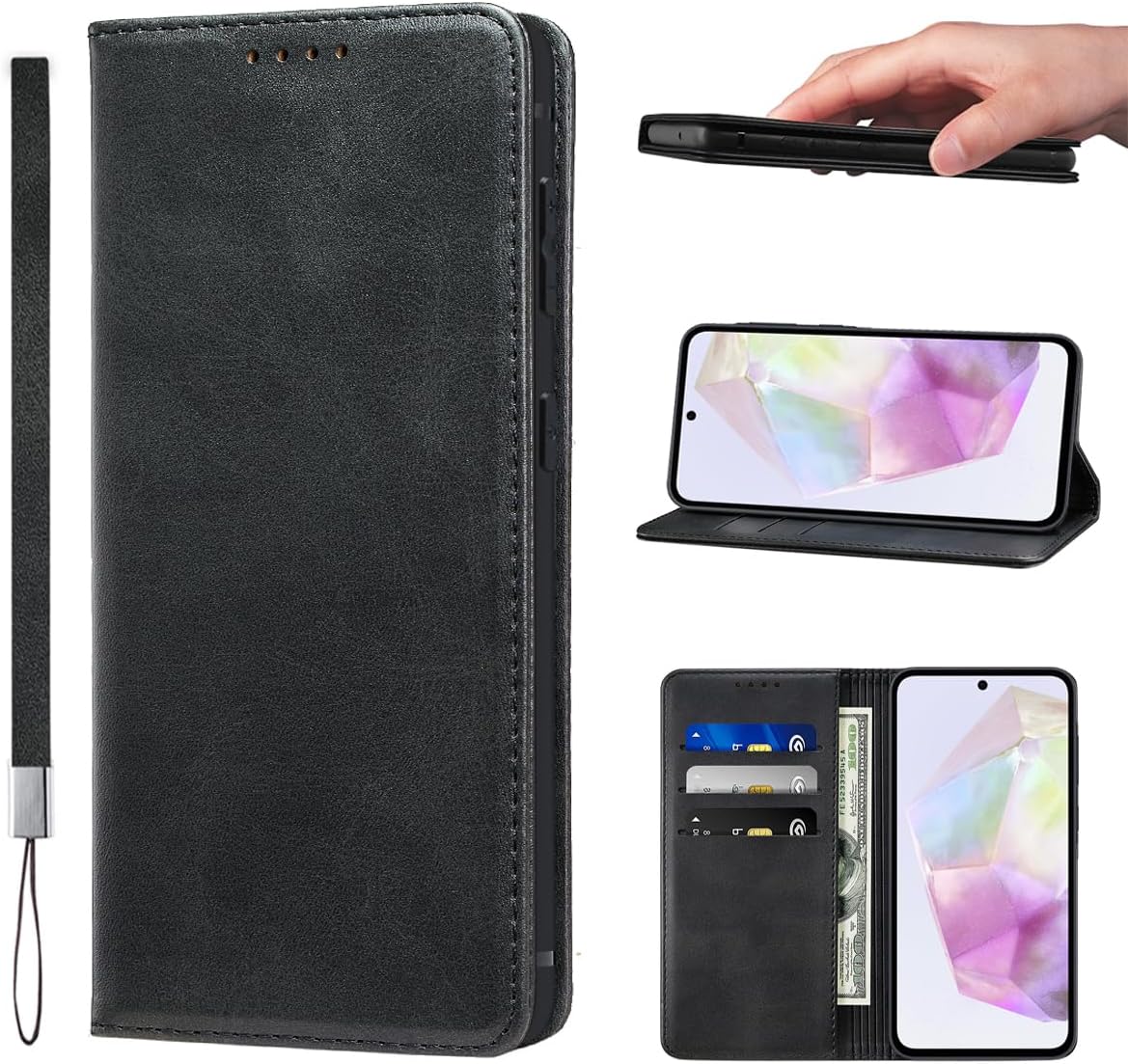 LANJLM Samsung Galaxy A53 5G Case PU Leather Wallet Case Card Holder Shockproof Flip Cover - Brown khaki
