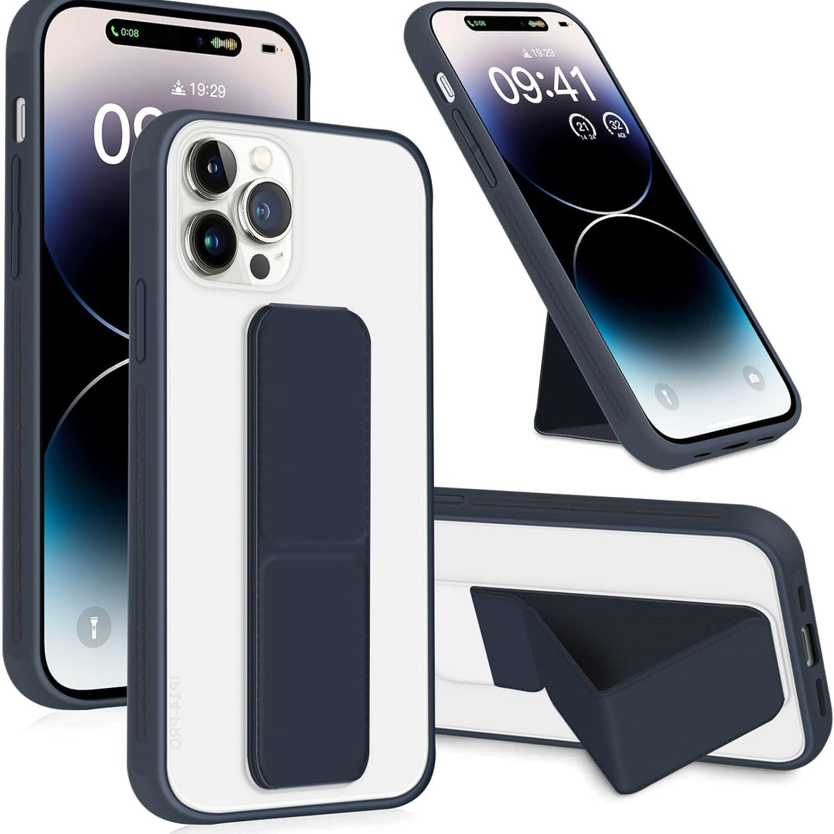 INFOSUN for iPhone 14 Pro Case Stand Cover Matte Cases with Frosted Back Hand Grip Kickstand Cover Holder Shockproof Translucent Design for iPhone 14 Pro (6.1 Inch) (2022) (Black)