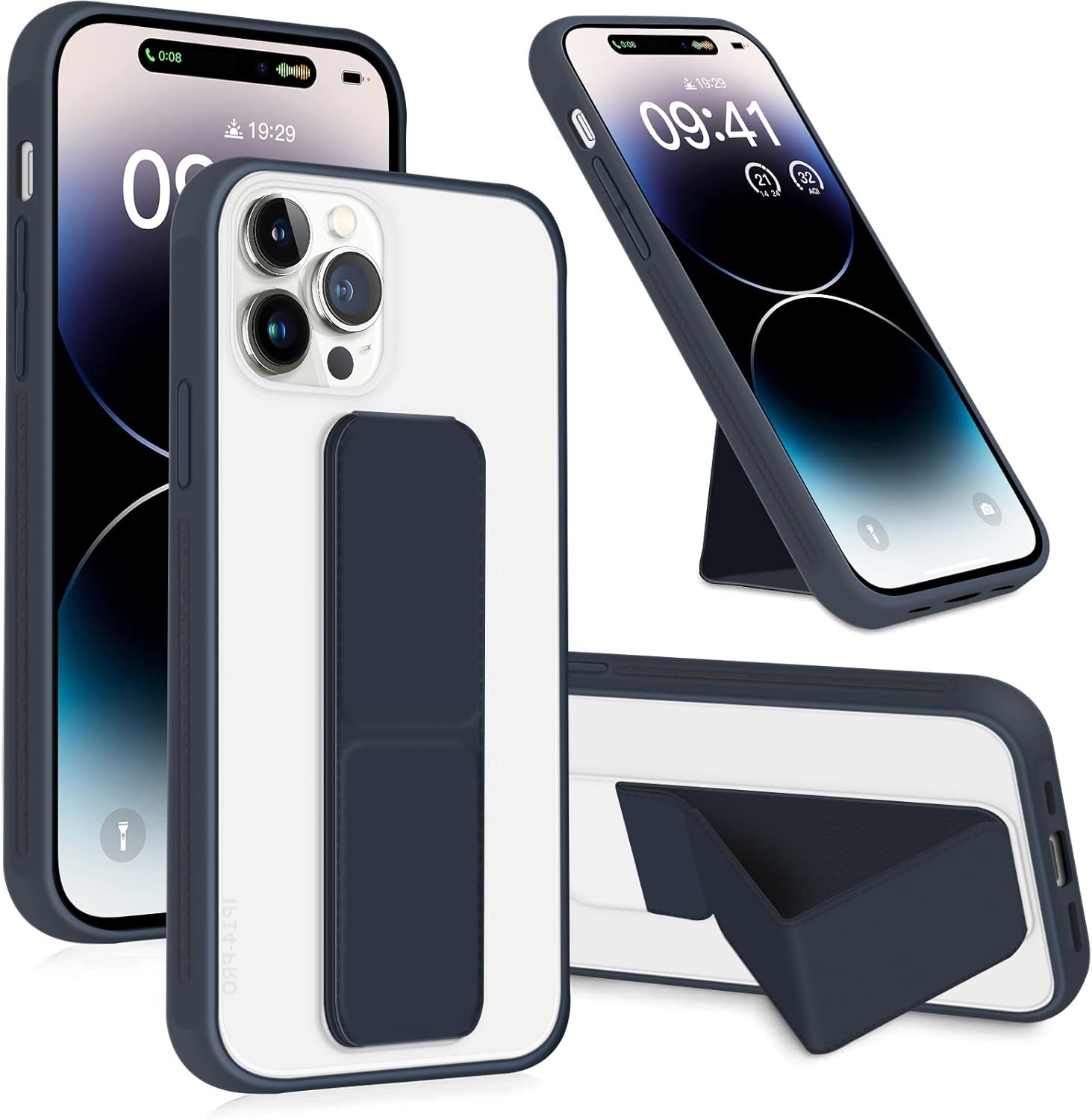 INFOSUN for iPhone 14 Pro Case Stand Cover Matte Cases with Frosted Back Hand Grip Kickstand Cover Holder Shockproof Translucent Design for iPhone 14 Pro (6.1 Inch) (2022) (Black)