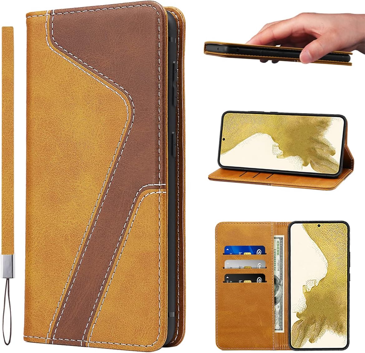 LANJLM Samsung Galaxy A53 5G Case PU Leather Wallet Case Card Holder Shockproof Flip Cover - Brown khaki