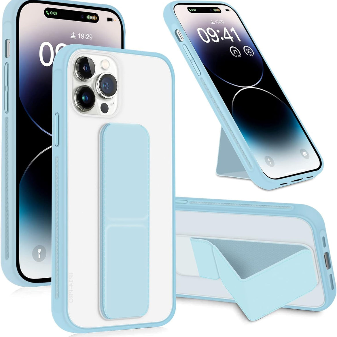 INFOSUN for iPhone 14 Pro Case Stand Cover Matte Cases with Frosted Back Hand Grip Kickstand Cover Holder Shockproof Translucent Design for iPhone 14 Pro (6.1 Inch) (2022) (Black)