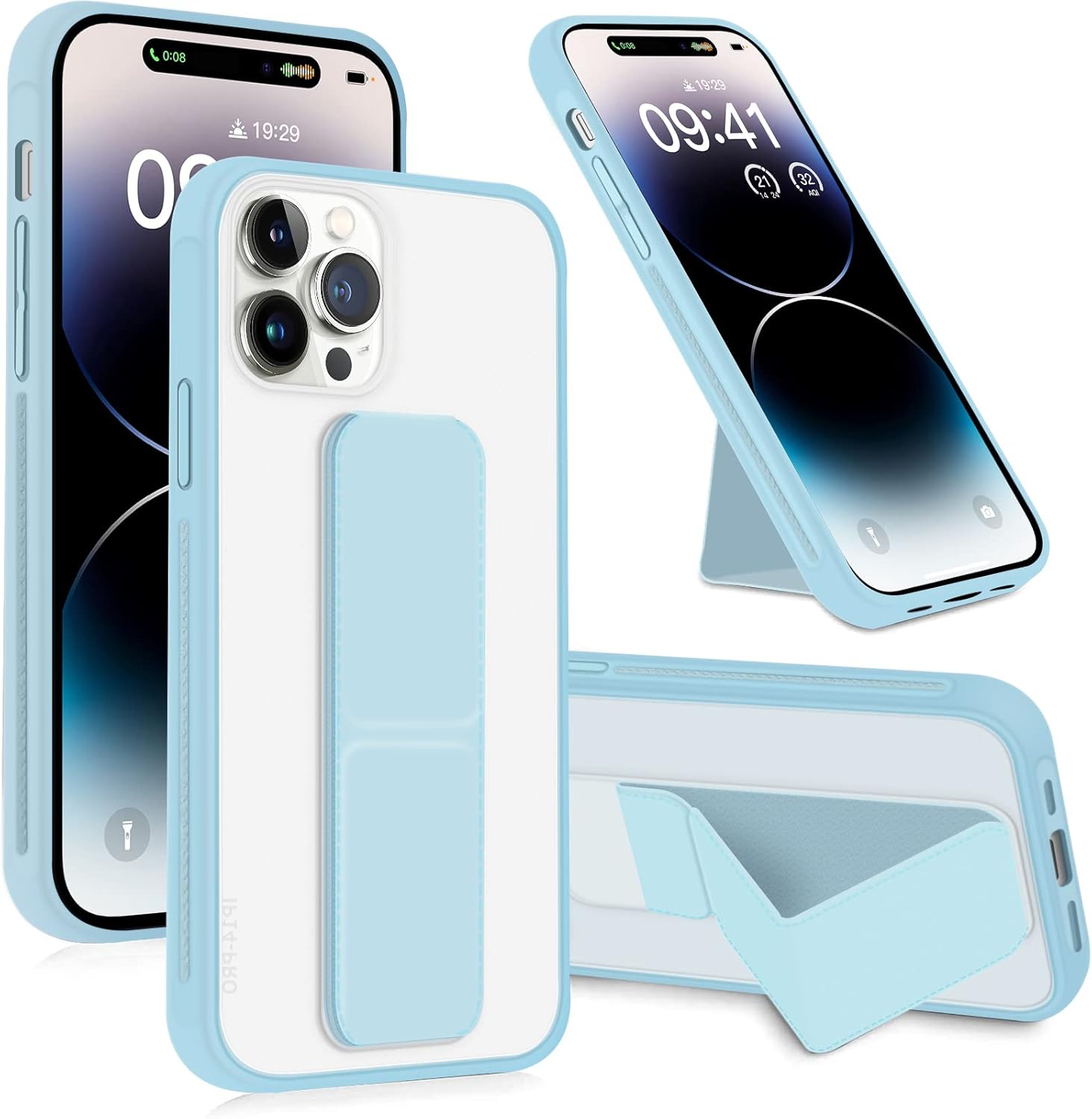 INFOSUN for iPhone 14 Pro Case Stand Cover Matte Cases with Frosted Back Hand Grip Kickstand Cover Holder Shockproof Translucent Design for iPhone 14 Pro (6.1 Inch) (2022) (Black)