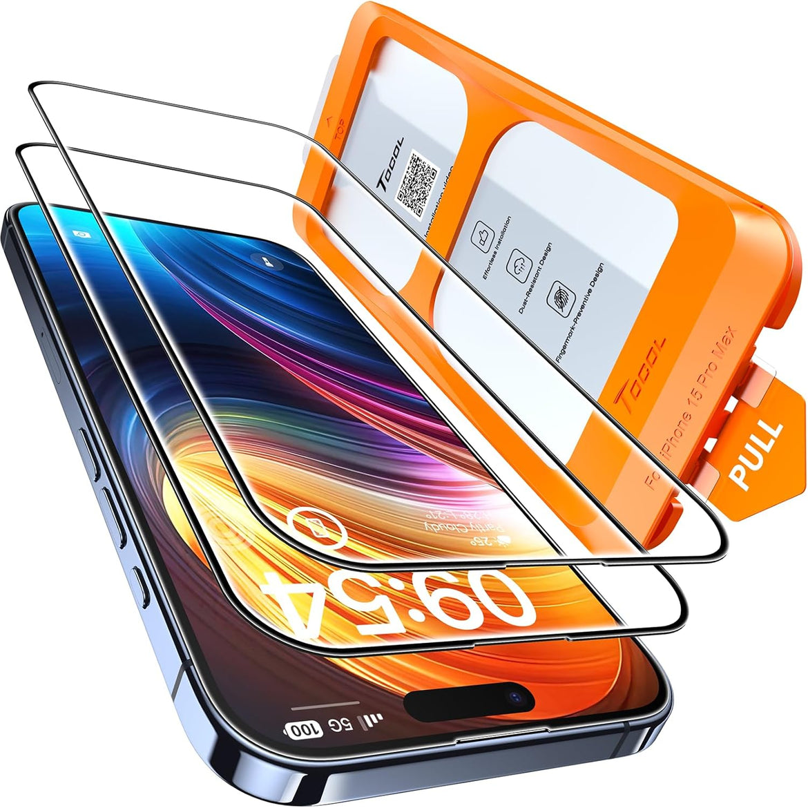 TOCOL 2 Pack for iPhone 15 Pro Screen Protector 6.1 Inch, Easy Installation Full Coverage No Bubbles No Dust Military Grade Shatterproof, 9H Hardness Tempered Glass Screen Protector, Case Friendly