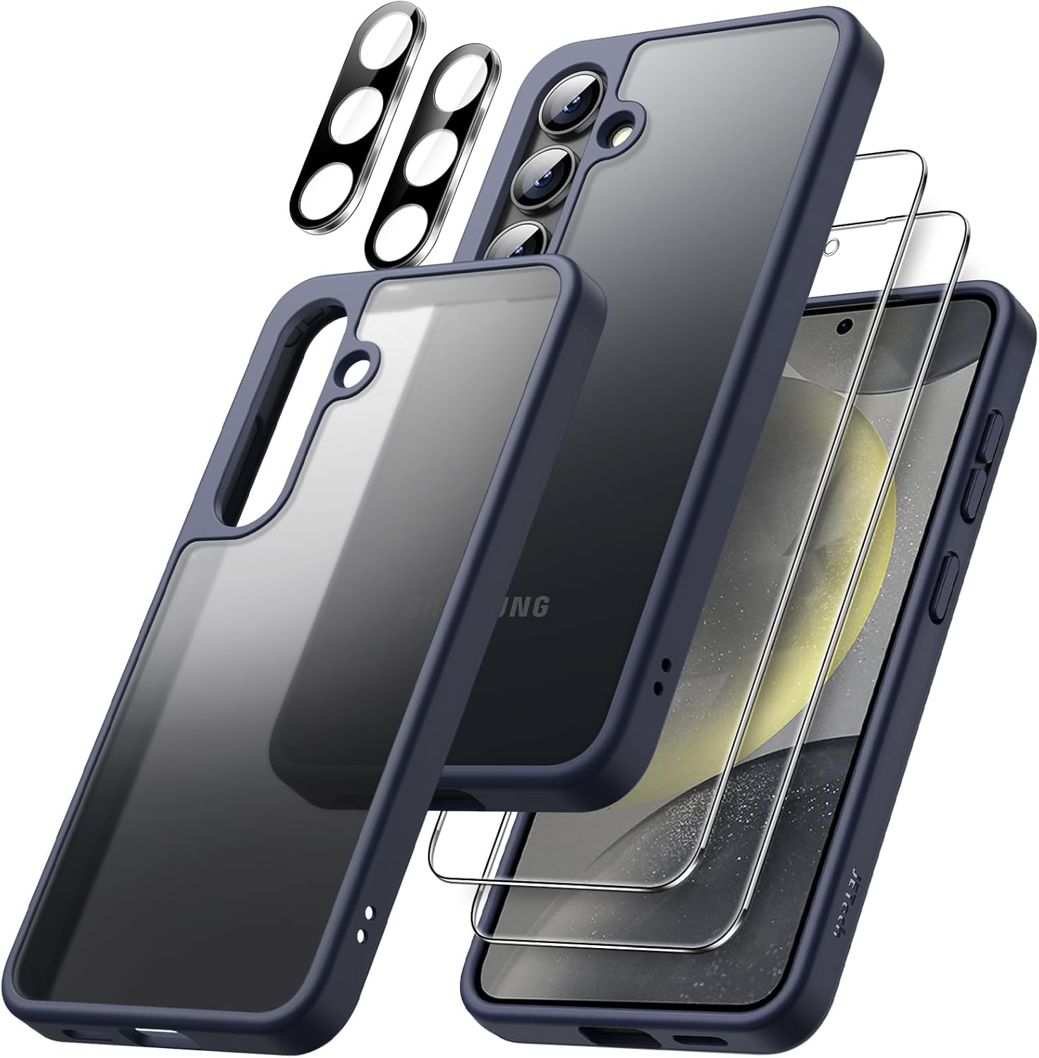 JETech 5 in 1 Matte Case for Samsung Galaxy S24 Ultra 5G with 2-Pack Screen Protector and Camera Lens Protector, Translucent Back Protective Phone Cover, Tempered Glass Film (Black)