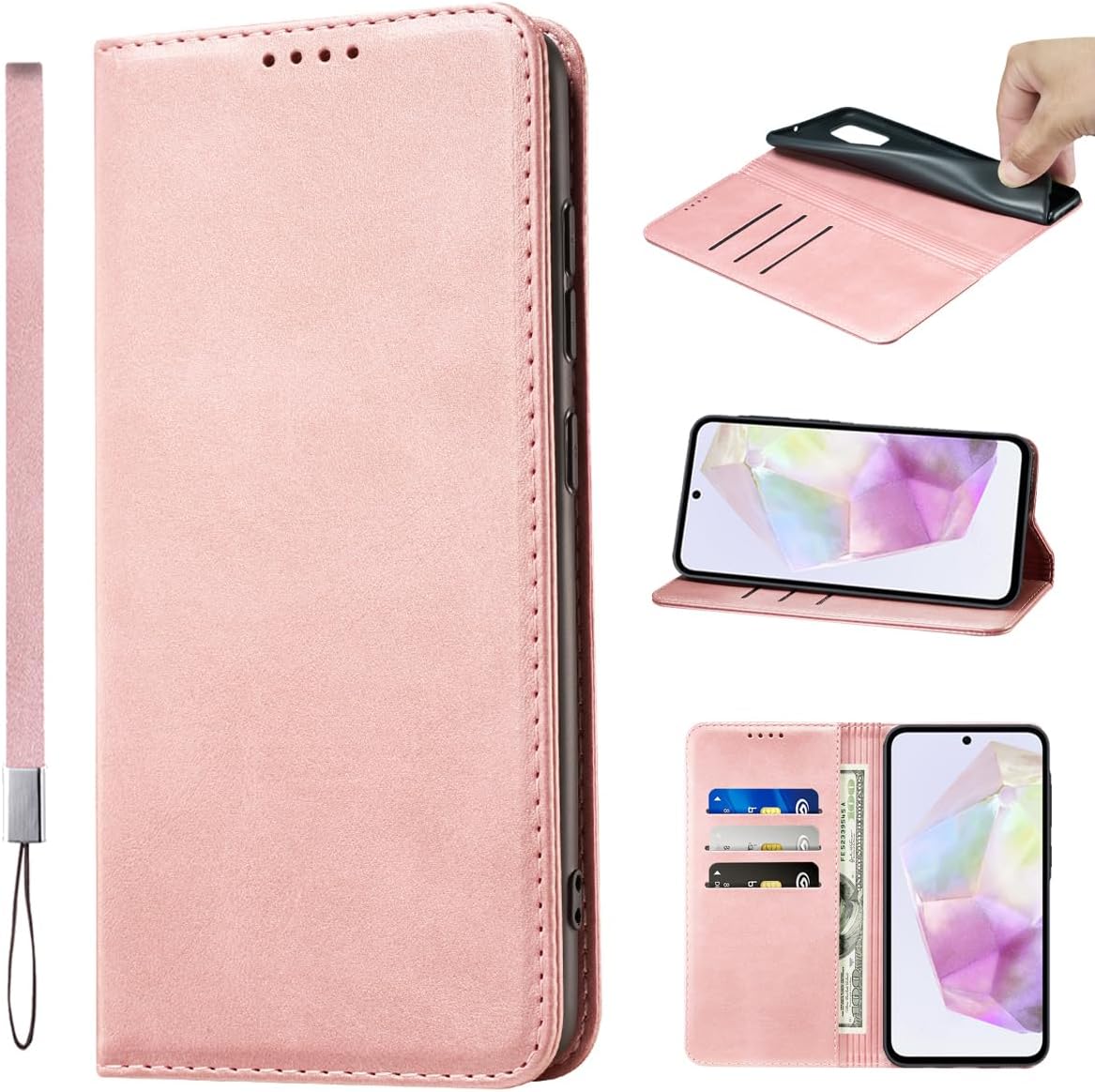 LANJLM Samsung Galaxy A53 5G Case PU Leather Wallet Case Card Holder Shockproof Flip Cover - Brown khaki