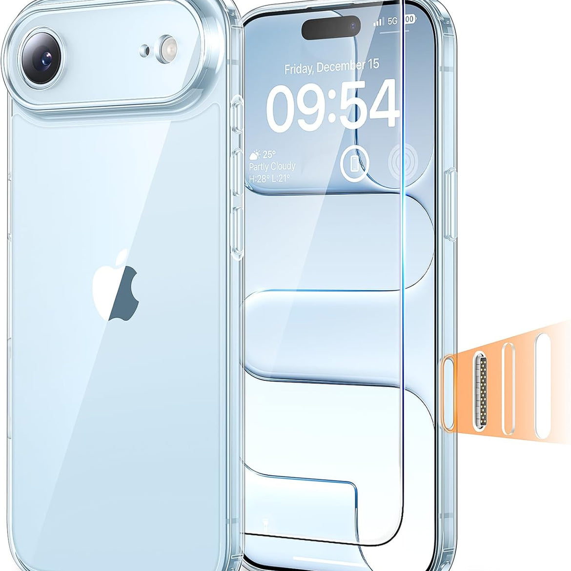 TAURI for iPhone 17 Pro Case with 1-Pack Screen Protector, Camera Lens Full Protection, Military-Grade Protection, Shockproof Transparent Back Bumper Phone Cover - Clear