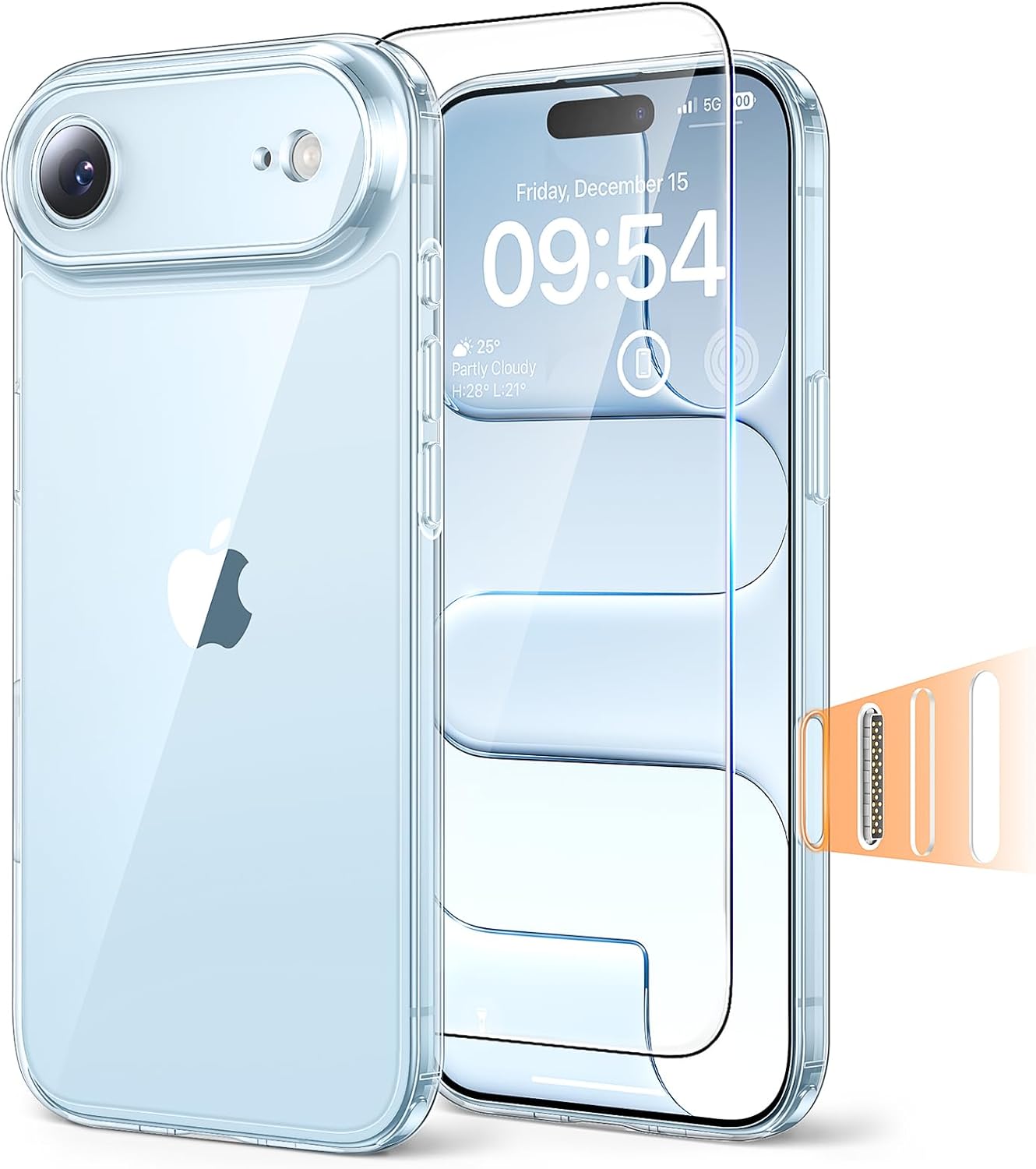 TAURI for iPhone 17 Pro Case with 1-Pack Screen Protector, Camera Lens Full Protection, Military-Grade Protection, Shockproof Transparent Back Bumper Phone Cover - Clear