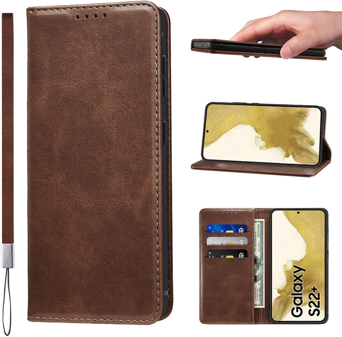 LANJLM Samsung Galaxy A53 5G Case PU Leather Wallet Case Card Holder Shockproof Flip Cover - Brown khaki