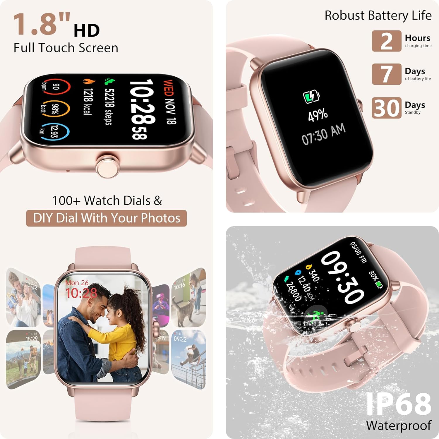 Smart Watch for Men Women (Answer/Make Call), Alexa Built-in, 1.8" Touch Screen Fitness Watch with SpO2 Sleep Monitor, 100 Sport, IP68 Waterproof Step Counter Smartwatch for iOS Android