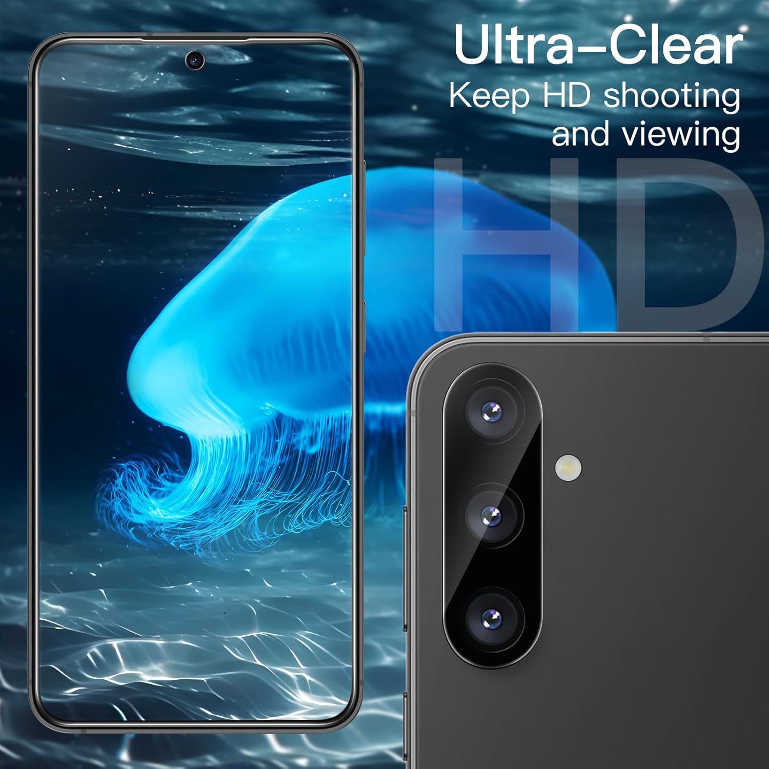JETech 5 in 1 Matte Case for Samsung Galaxy S24 Ultra 5G with 2-Pack Screen Protector and Camera Lens Protector, Translucent Back Protective Phone Cover, Tempered Glass Film (Black)