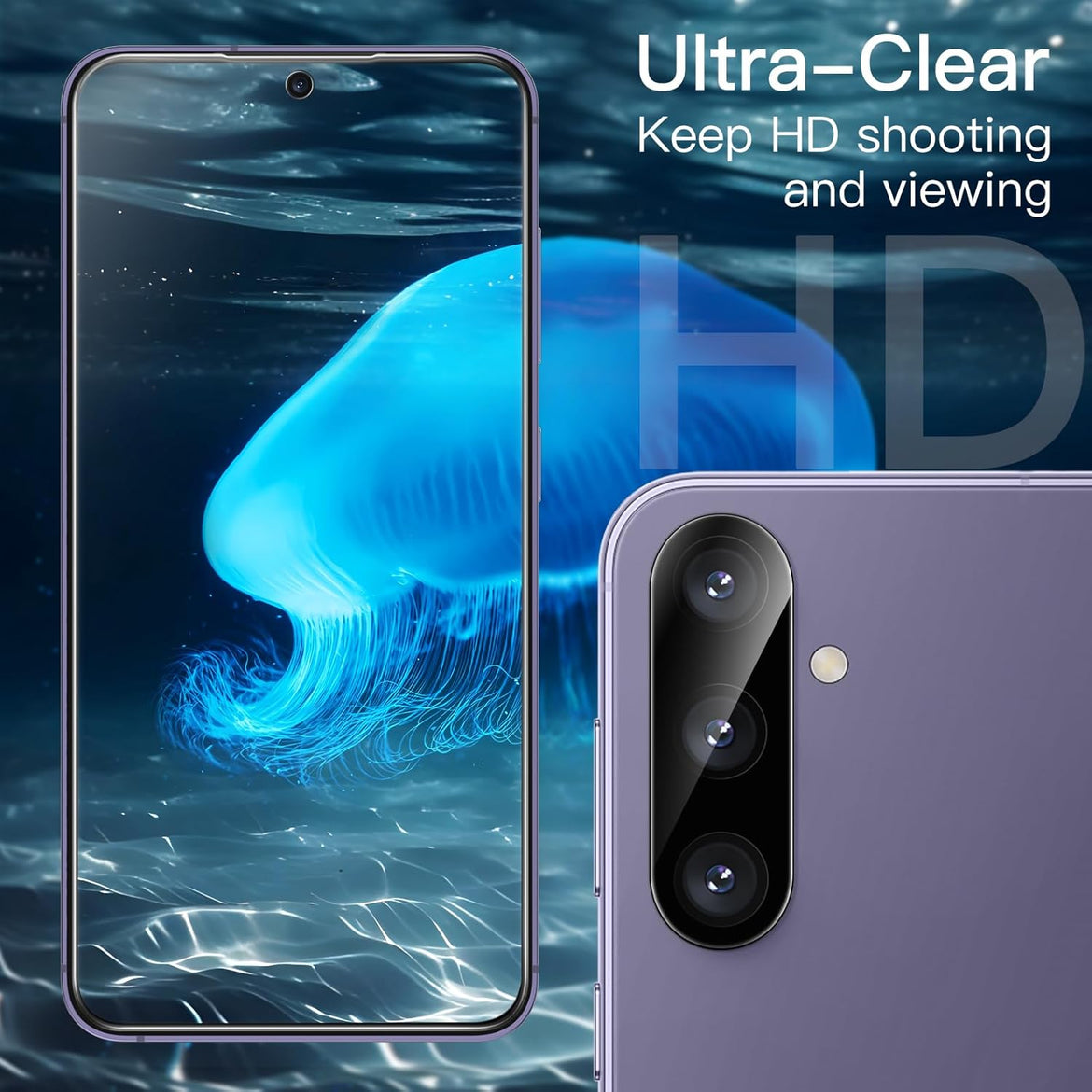 JETech 5 in 1 Matte Case for Samsung Galaxy S24 Ultra 5G with 2-Pack Screen Protector and Camera Lens Protector, Translucent Back Protective Phone Cover, Tempered Glass Film (Black)