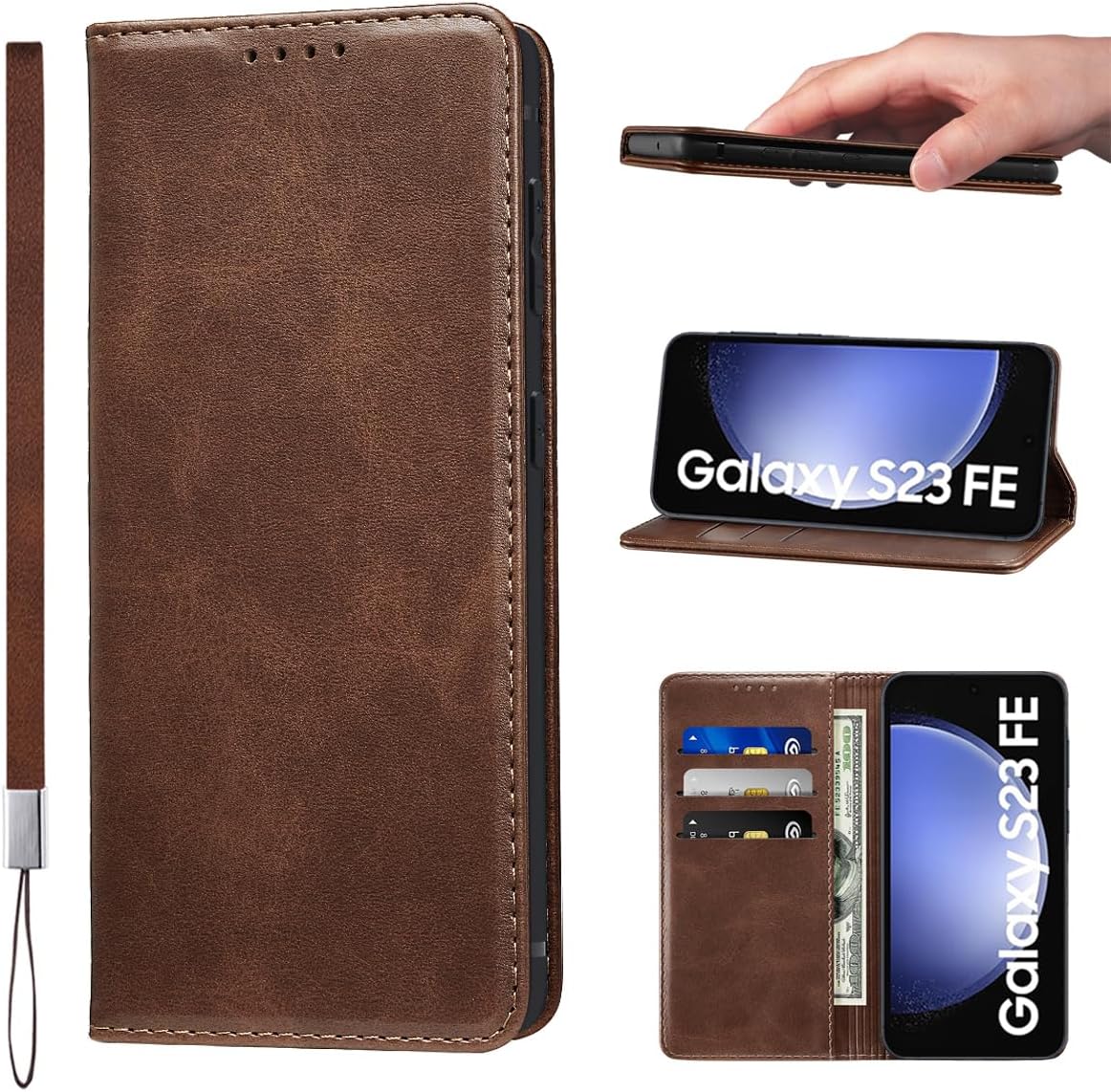 LANJLM Samsung Galaxy A53 5G Case PU Leather Wallet Case Card Holder Shockproof Flip Cover - Brown khaki