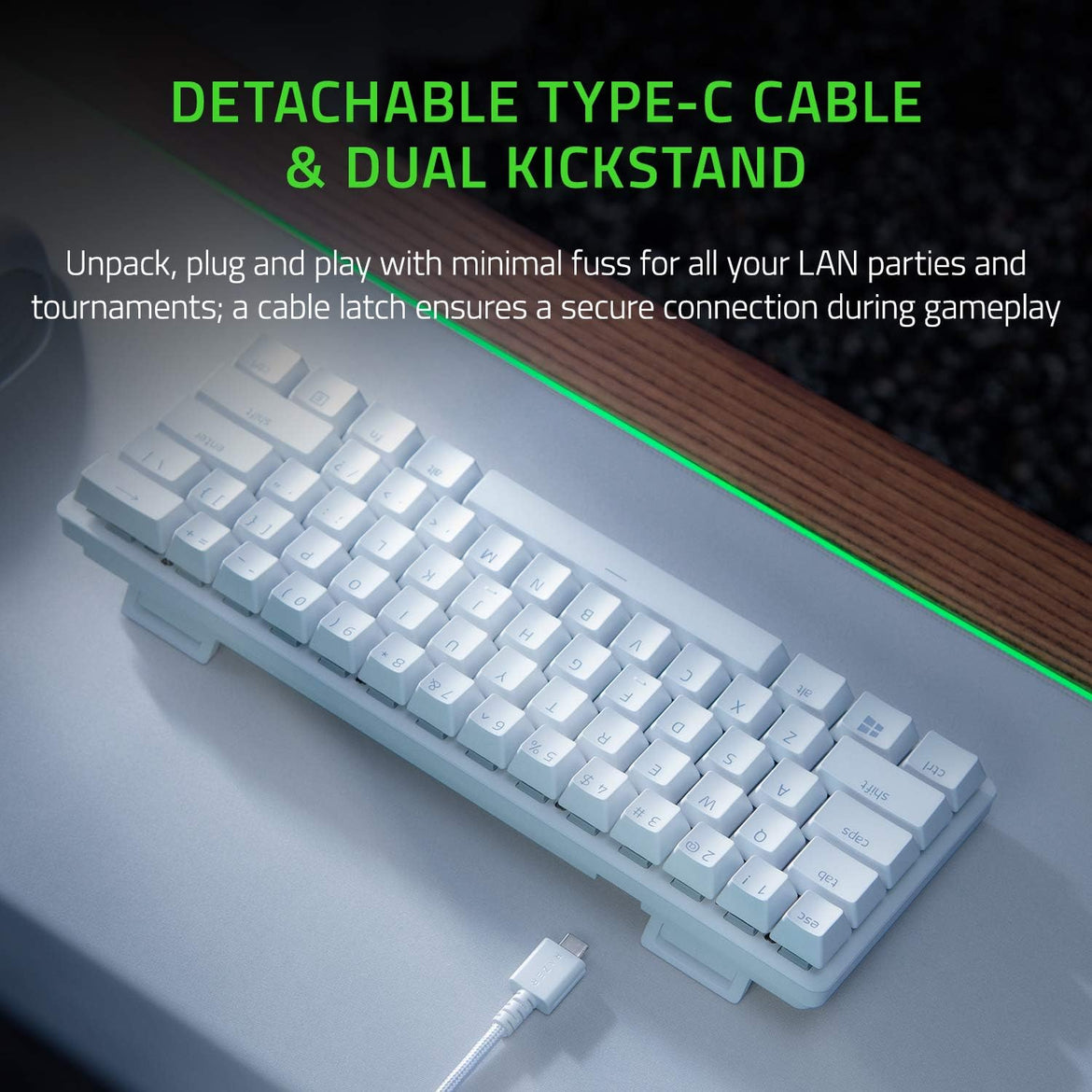 Razer Huntsman Mini 60% Compact Gaming Keyboard: Purple Switch, Clicky Optical-Mechanical Switches, Doubleshot PBT Keycaps, Detachable USB-C Cable, US Layout - Black