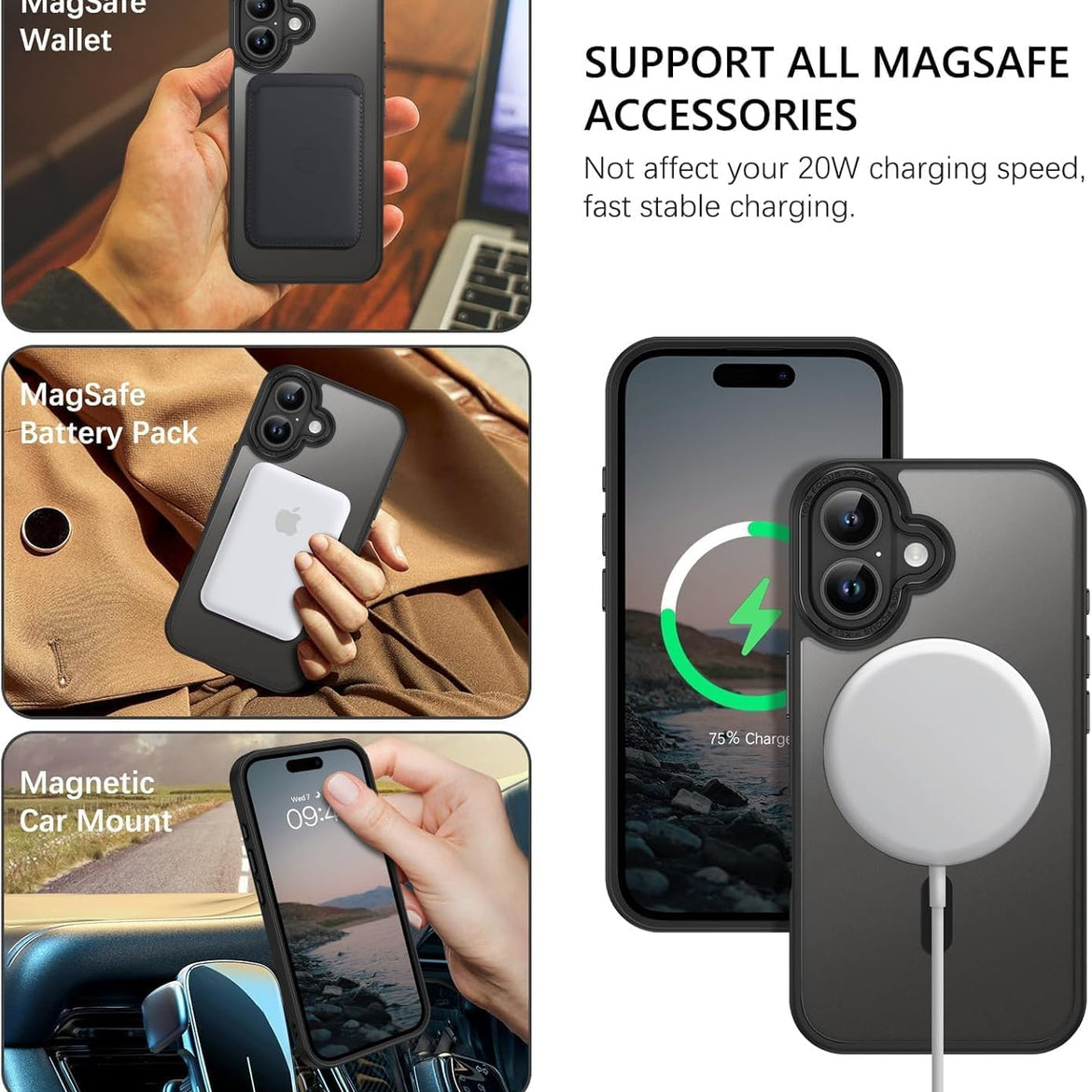 Eligo Magnetic Case for iPhone 11, Compatible with MagSafe Shockproof Protection Cover, Translucent Matte Phone Case with Strong Magnet, Slim Case for Apple 11 6.1 Inch (2019)(Black)