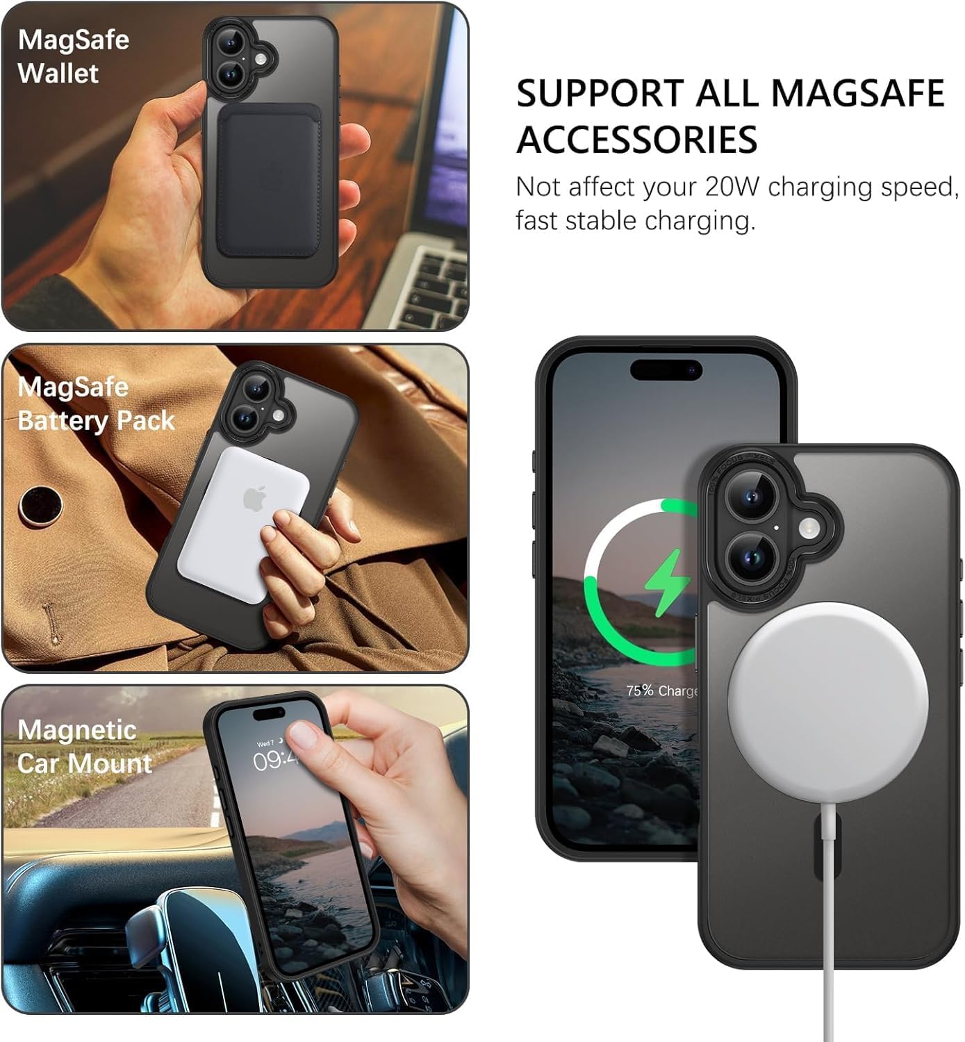 Eligo Magnetic Case for iPhone 11, Compatible with MagSafe Shockproof Protection Cover, Translucent Matte Phone Case with Strong Magnet, Slim Case for Apple 11 6.1 Inch (2019)(Black)