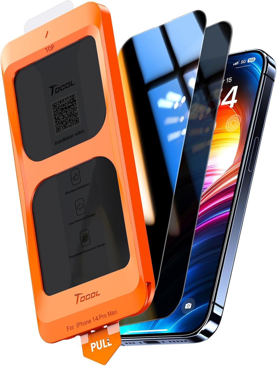 TOCOL 2 Pack for iPhone 15 Pro Screen Protector 6.1 Inch, Easy Installation Full Coverage No Bubbles No Dust Military Grade Shatterproof, 9H Hardness Tempered Glass Screen Protector, Case Friendly