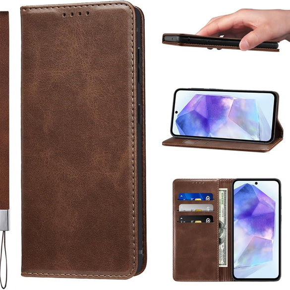 LANJLM Samsung Galaxy A53 5G Case PU Leather Wallet Case Card Holder Shockproof Flip Cover - Brown khaki
