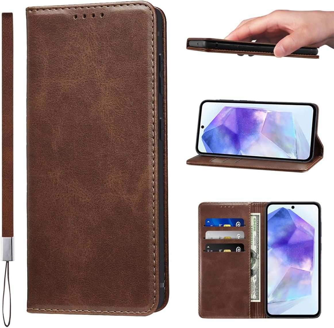 LANJLM Samsung Galaxy A53 5G Case PU Leather Wallet Case Card Holder Shockproof Flip Cover - Brown khaki