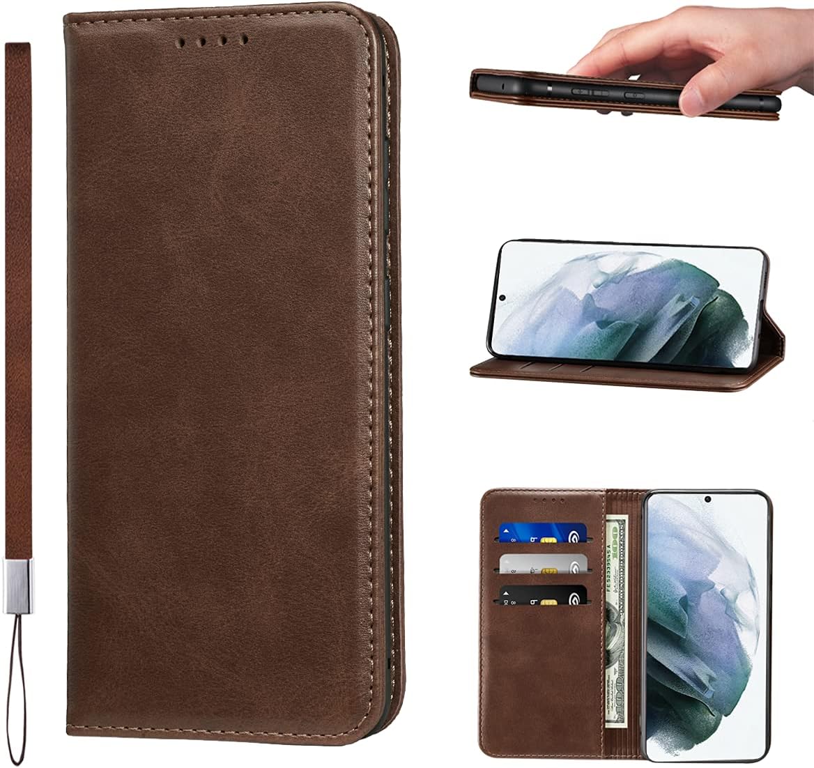 LANJLM Samsung Galaxy A53 5G Case PU Leather Wallet Case Card Holder Shockproof Flip Cover - Brown khaki